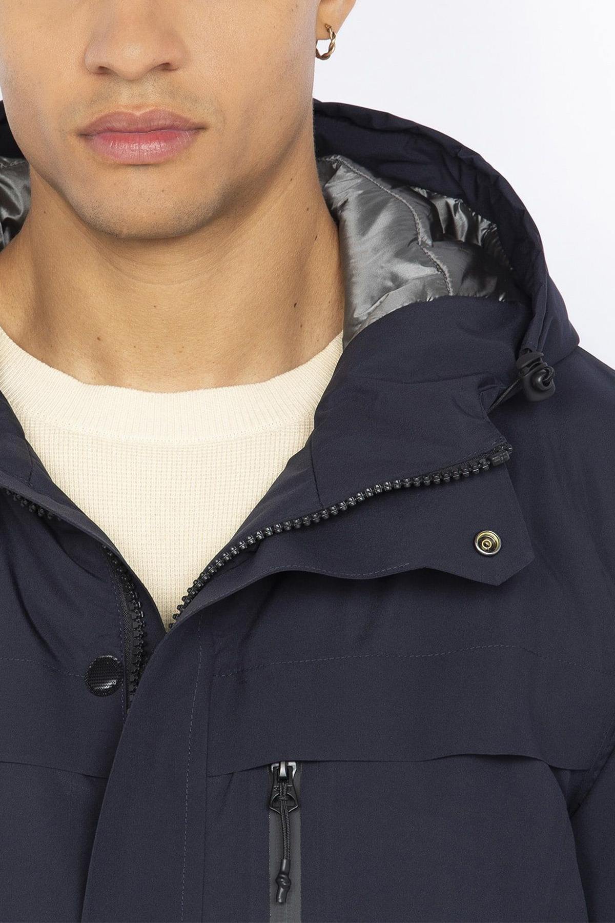 Navy blue outdoor jacket with hood - Image n°3