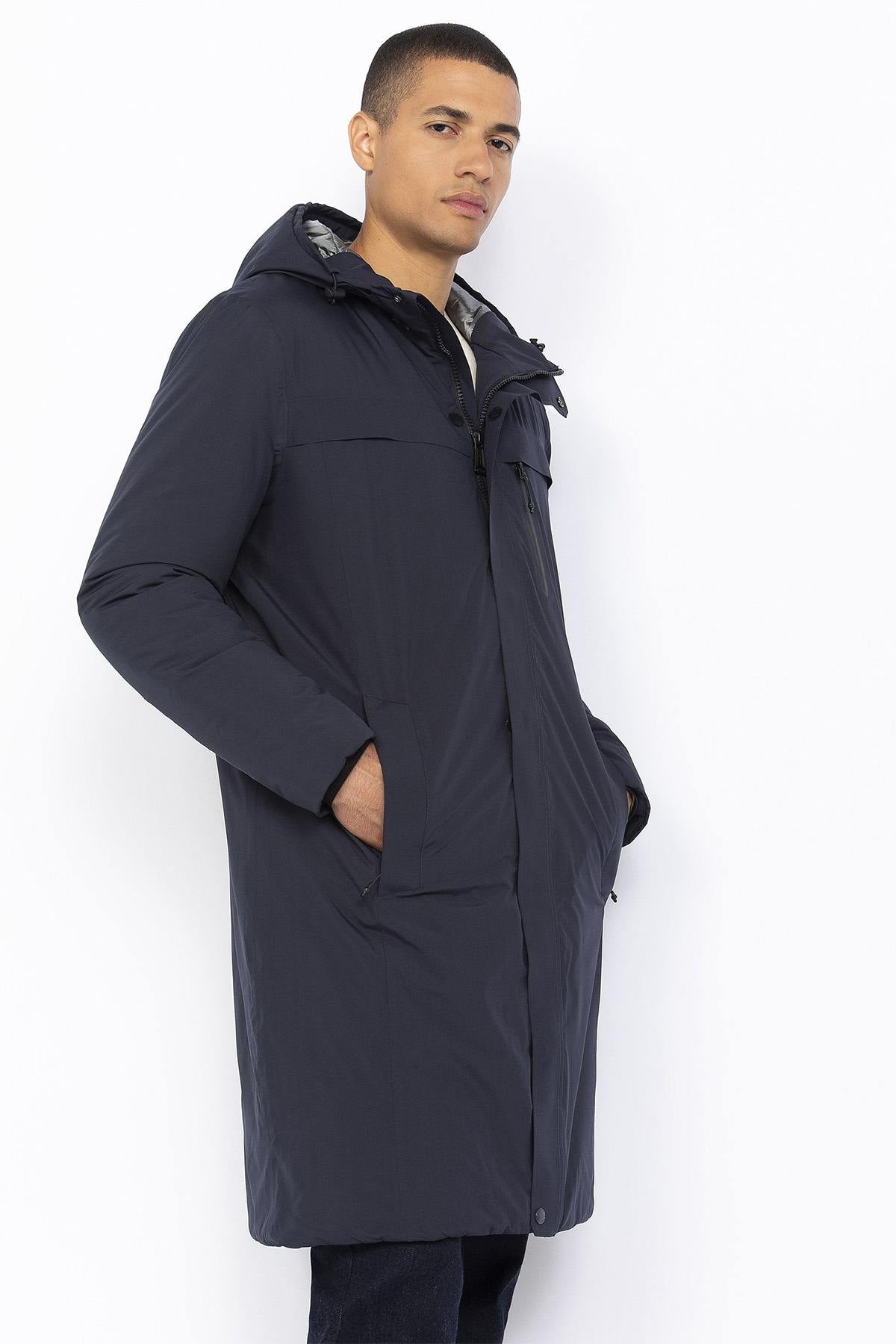 Navy blue outdoor jacket with hood - Image n°4