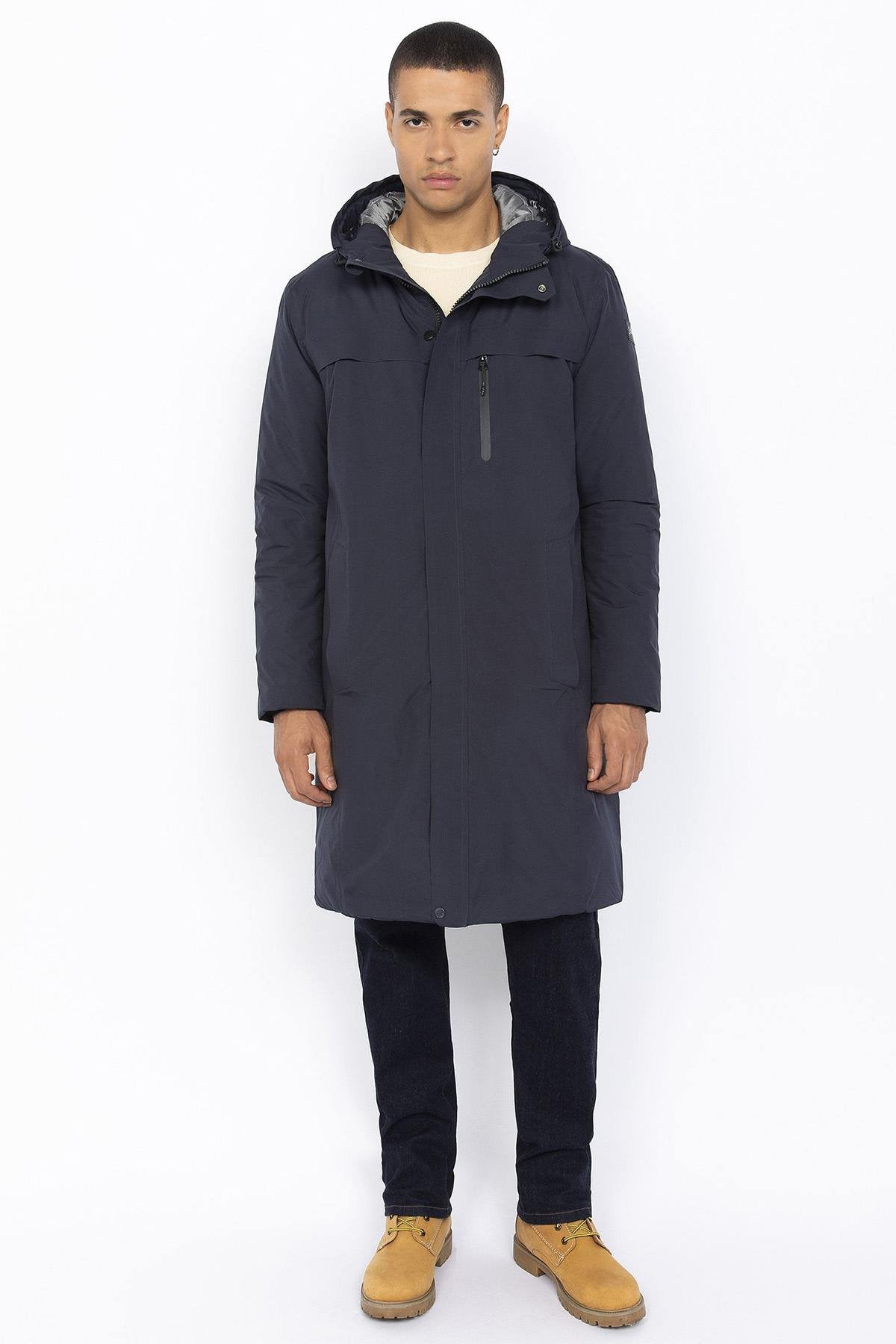 Navy blue outdoor jacket with hood - Image n°8