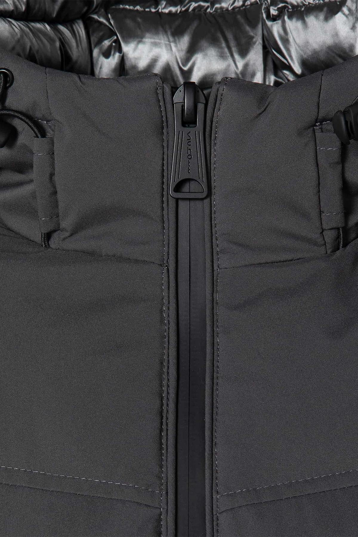 Anthracite grey hooded down jacket - Image n°6