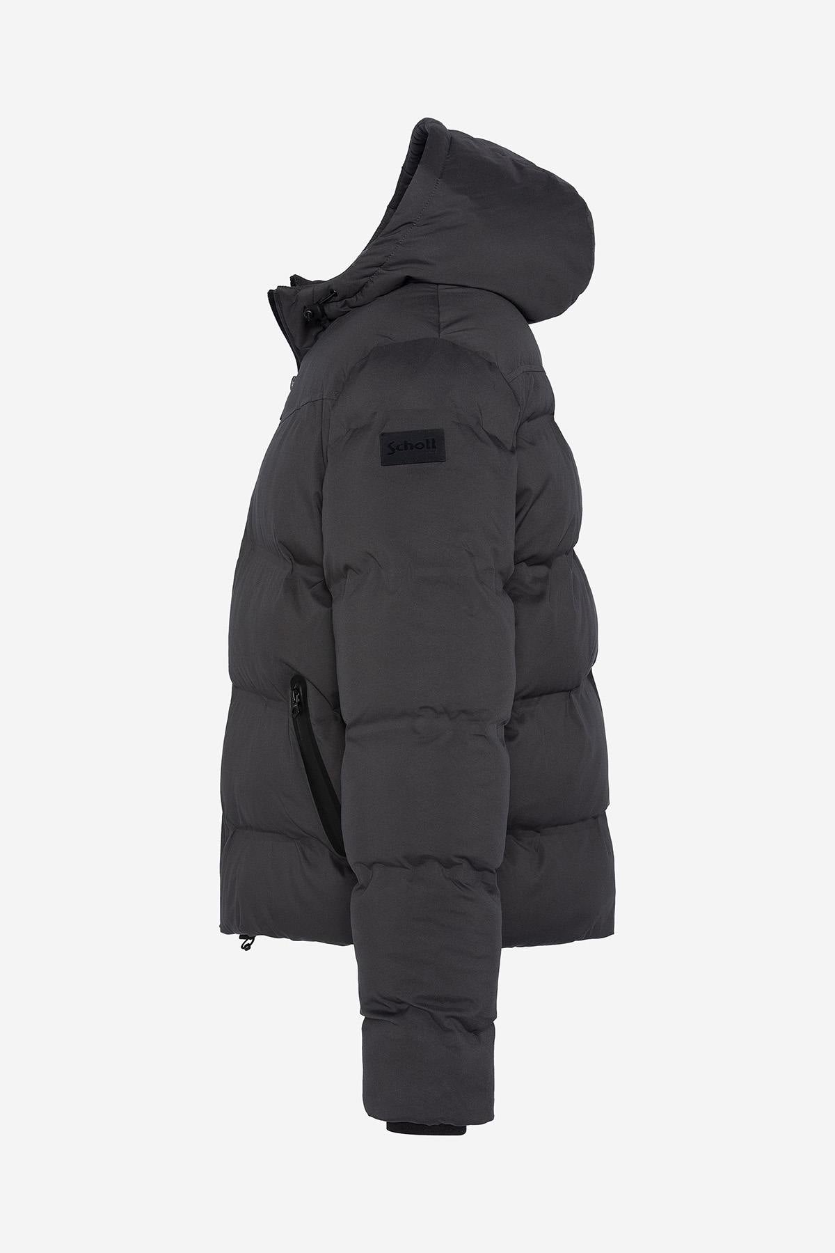 Anthracite grey hooded down jacket - Image n°10