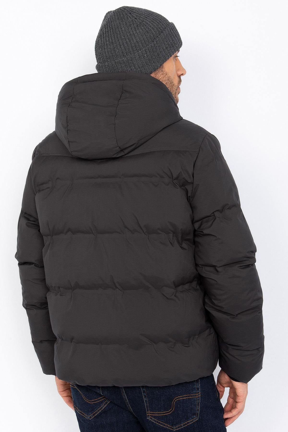 Anthracite grey hooded down jacket - Image n°2