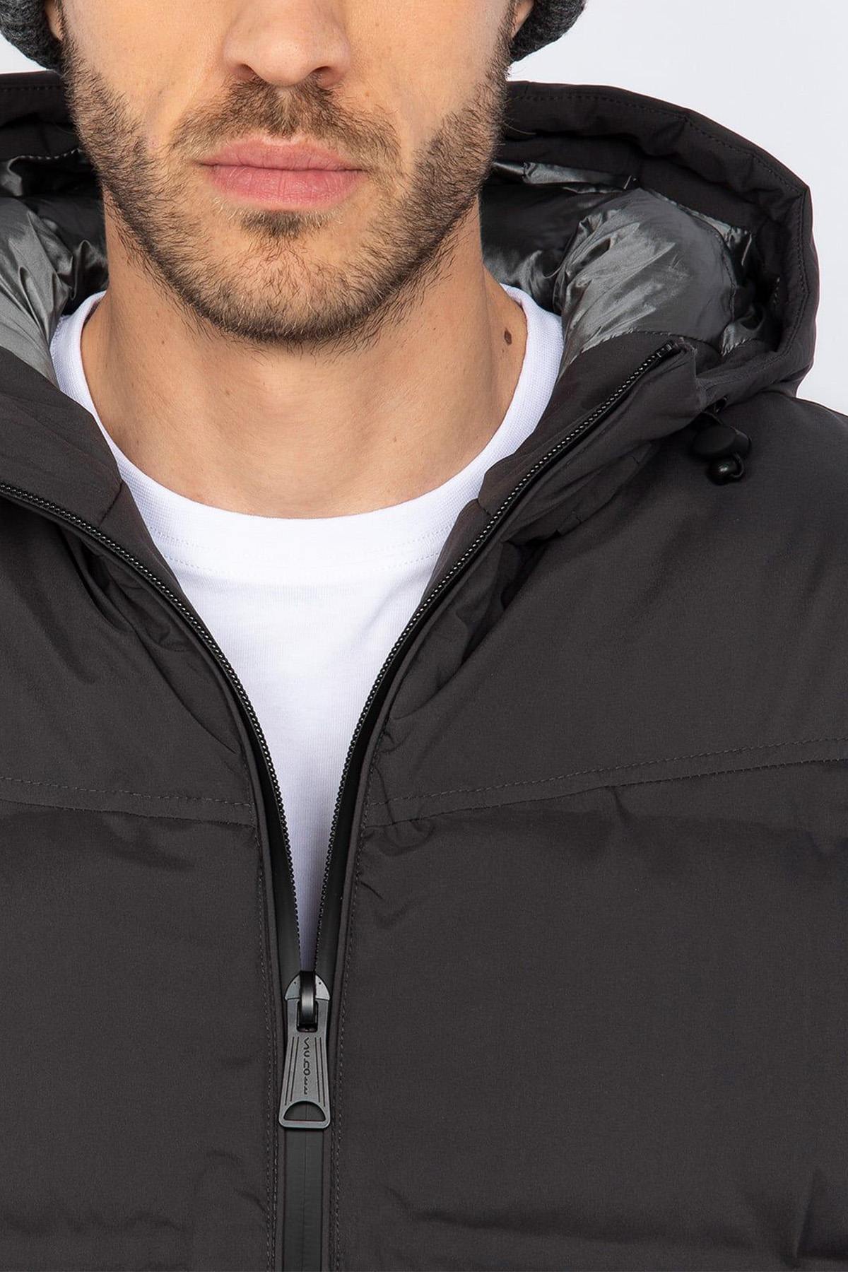 Anthracite grey hooded down jacket - Image n°9