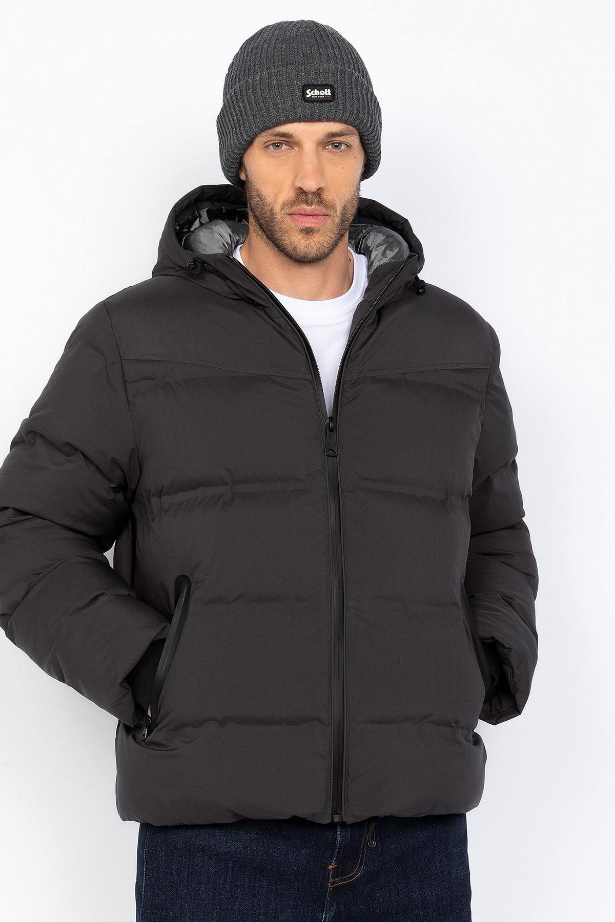 Anthracite grey hooded down jacket - Image n°3