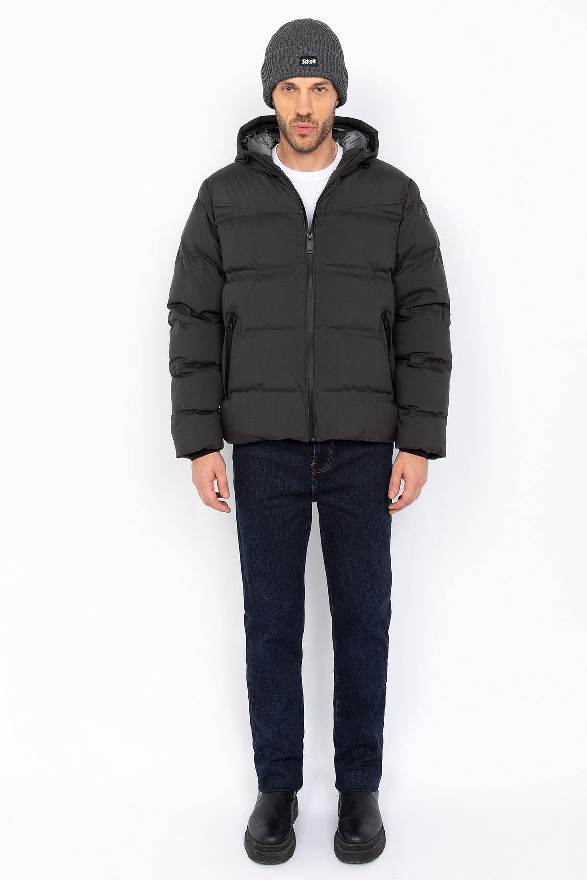 Anthracite grey hooded down jacket - Image n°8