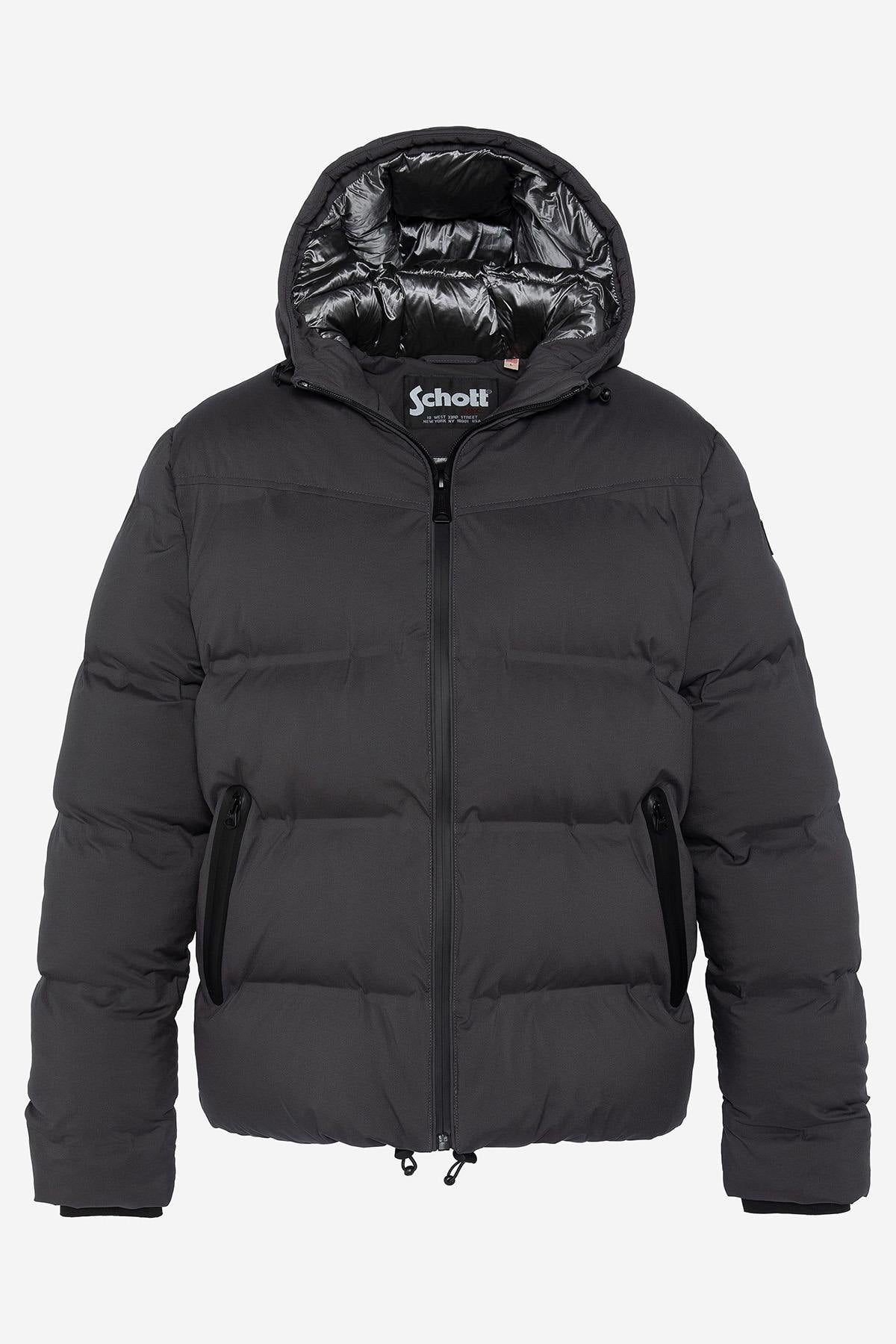 Anthracite grey hooded down jacket - Image n°4