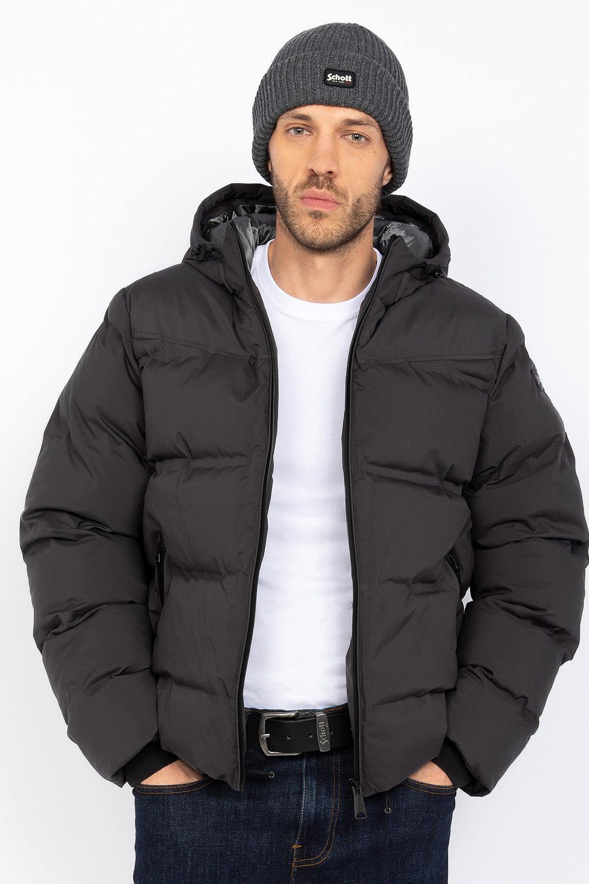 Anthracite grey hooded down jacket - Image n°1