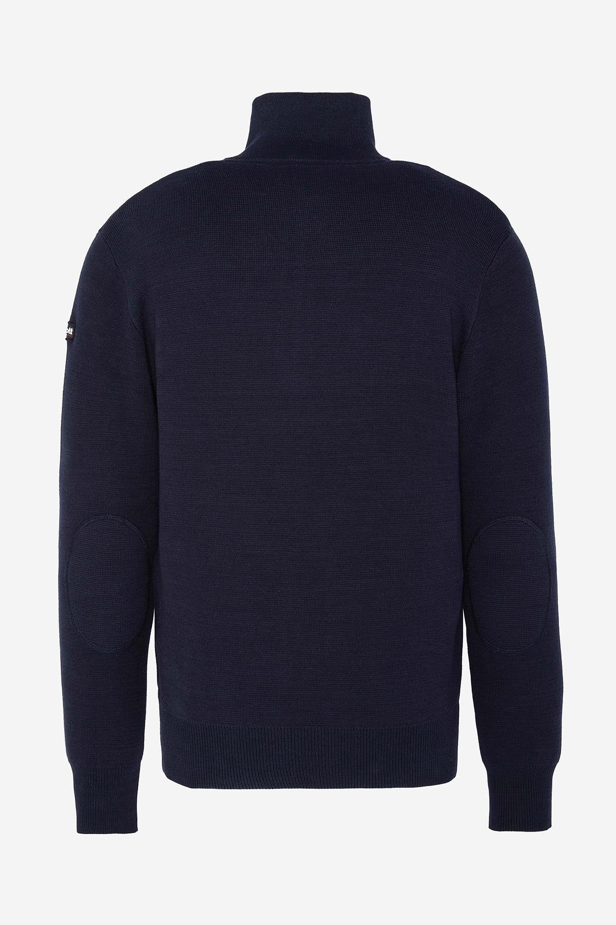 Navy Blue Cotton Zip Neck Sweater - Image n°4