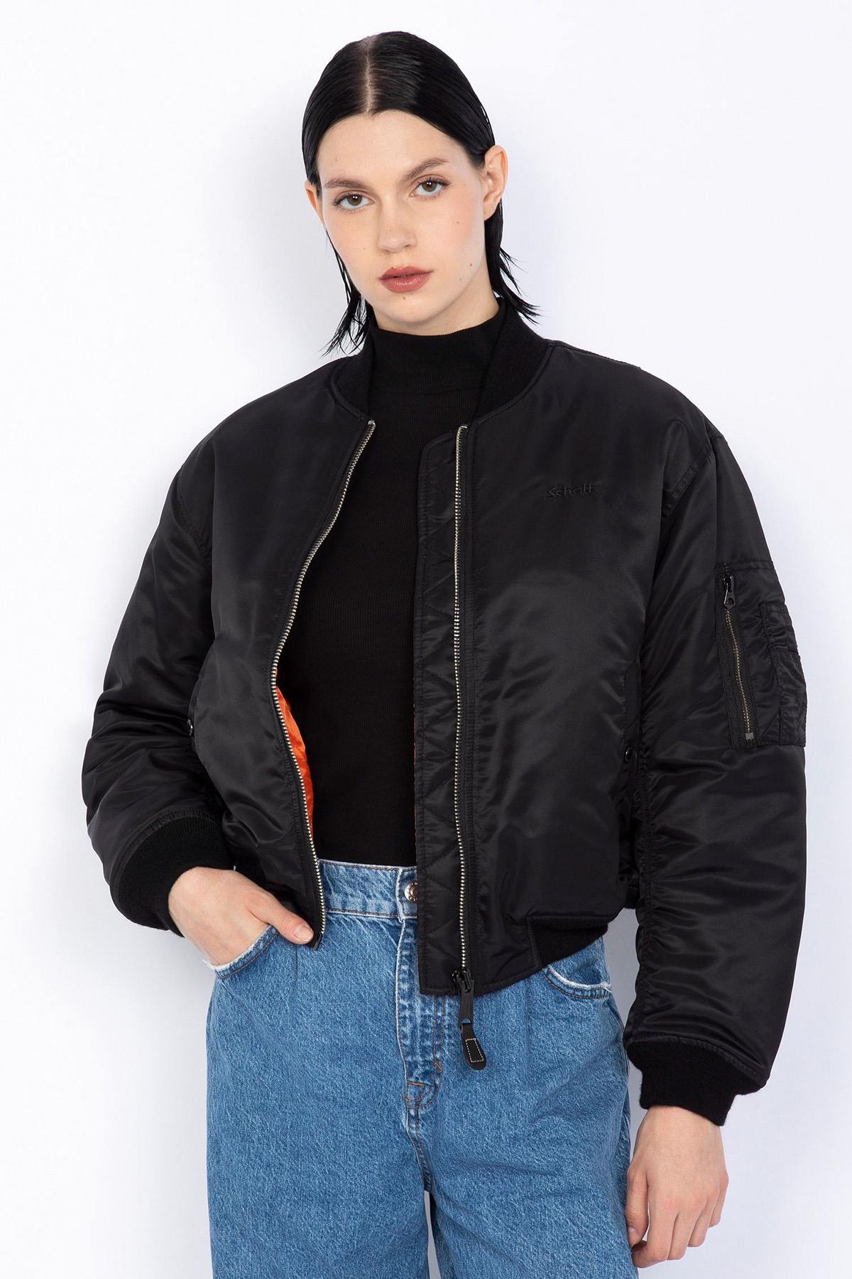 Black bomber jacket in recycled nylon, 90's cut - Image n°1