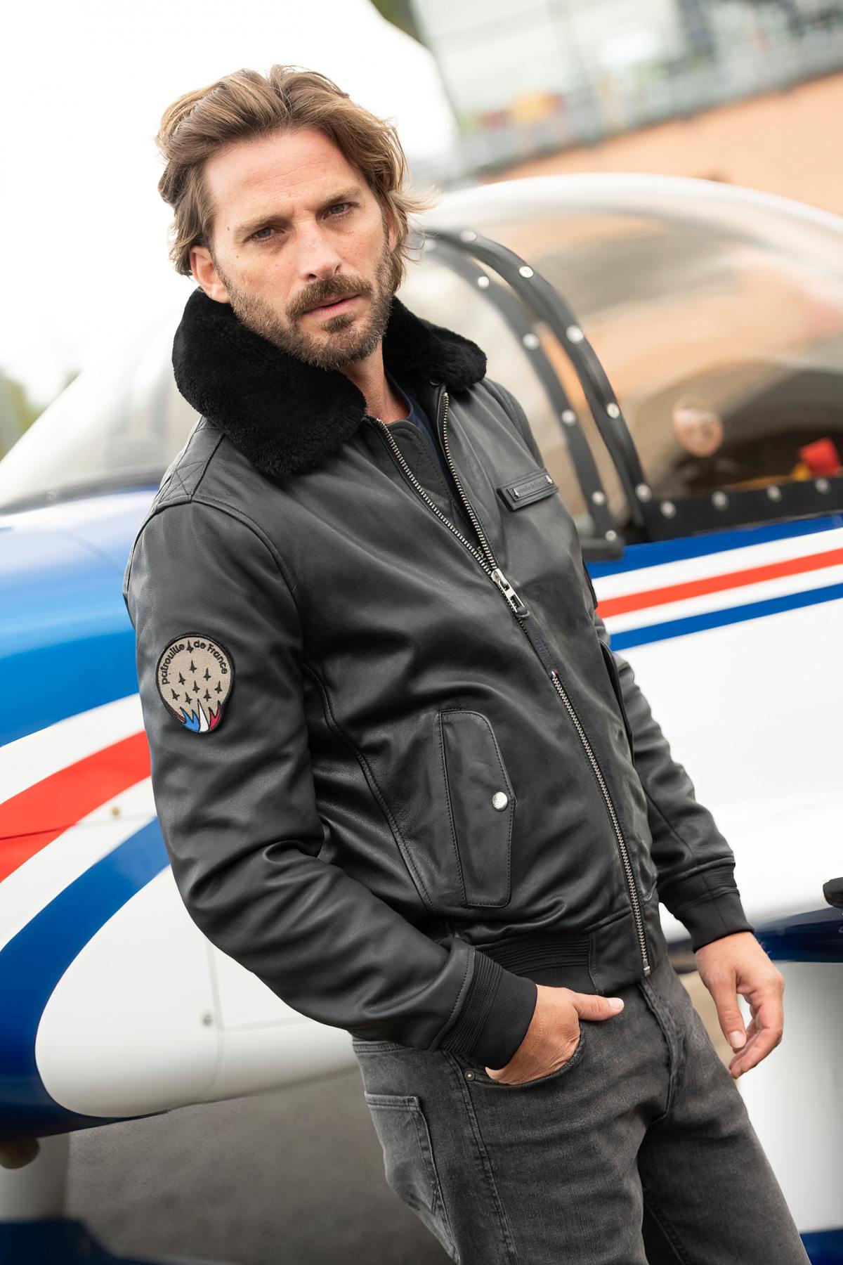 Men's navy blue 70 years patrol de France bomber jacket - Image n°9