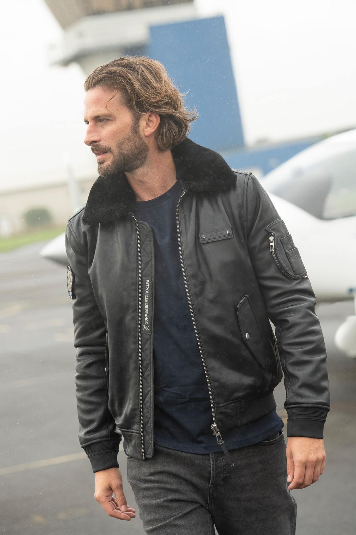 Men's navy blue 70 years patrol de France bomber jacket - Image n°13