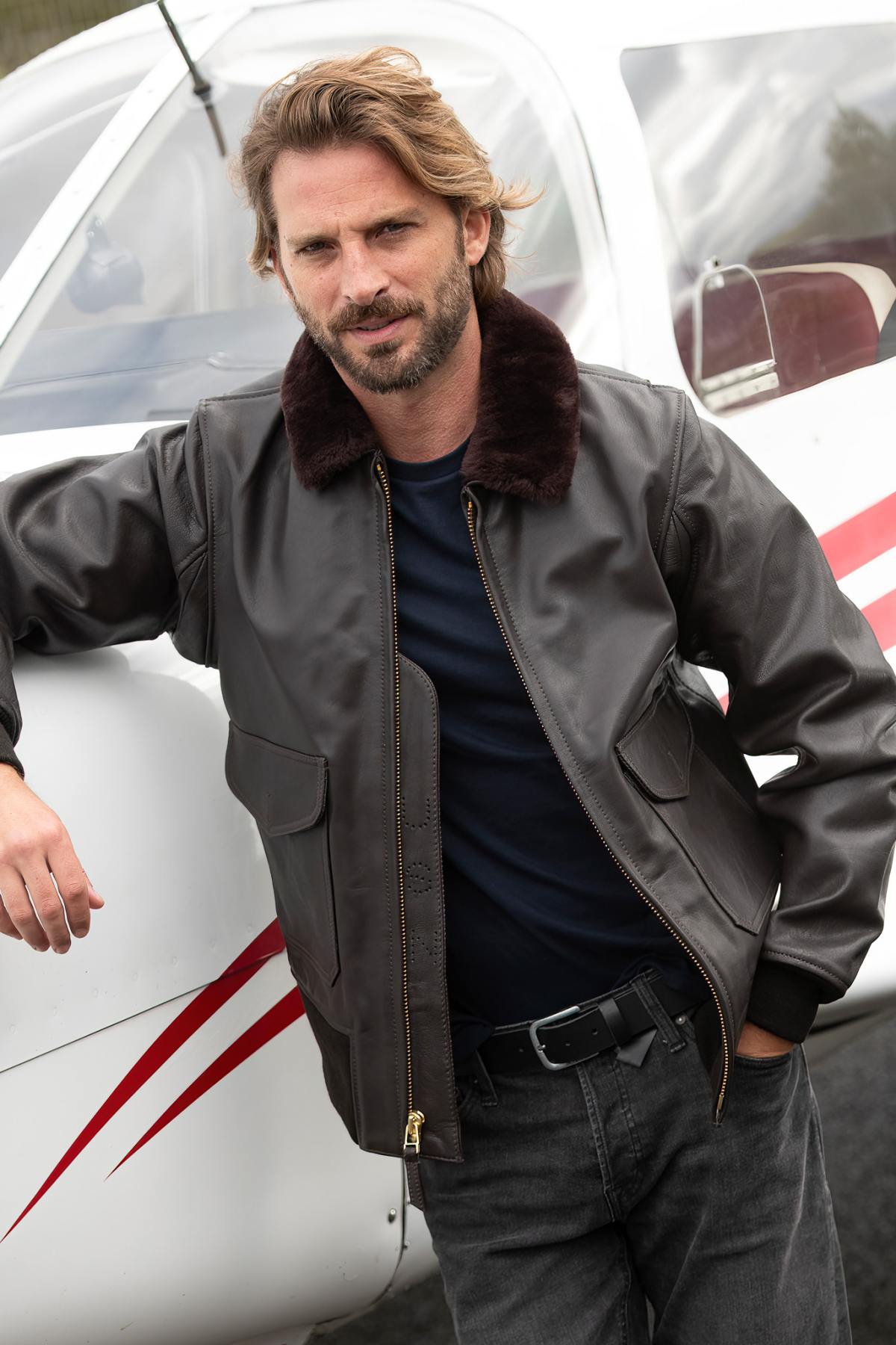 US Navy Pilots Leather Bomber Jacket - Image n°5