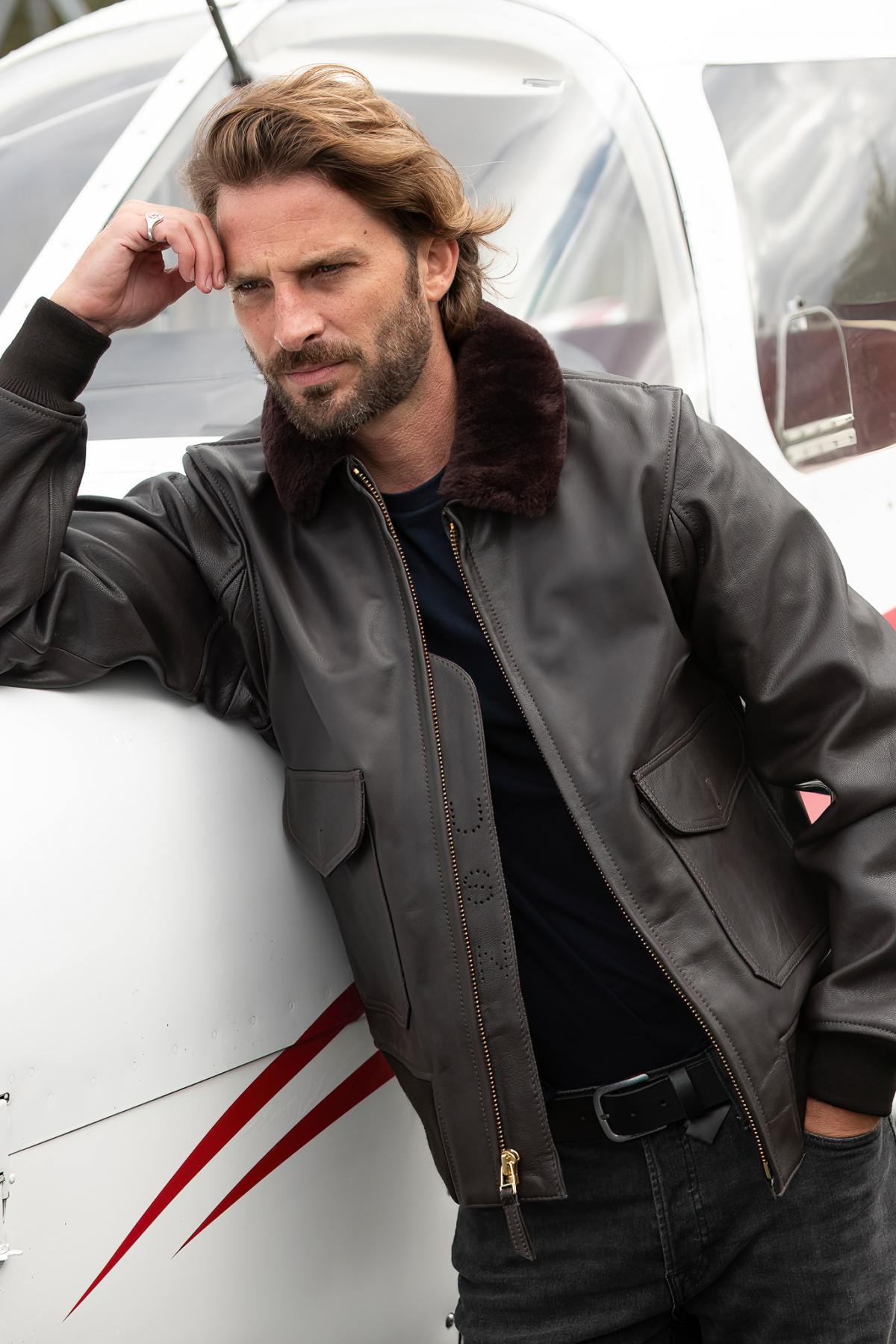 US Navy Pilots Leather Bomber Jacket - Image n°1