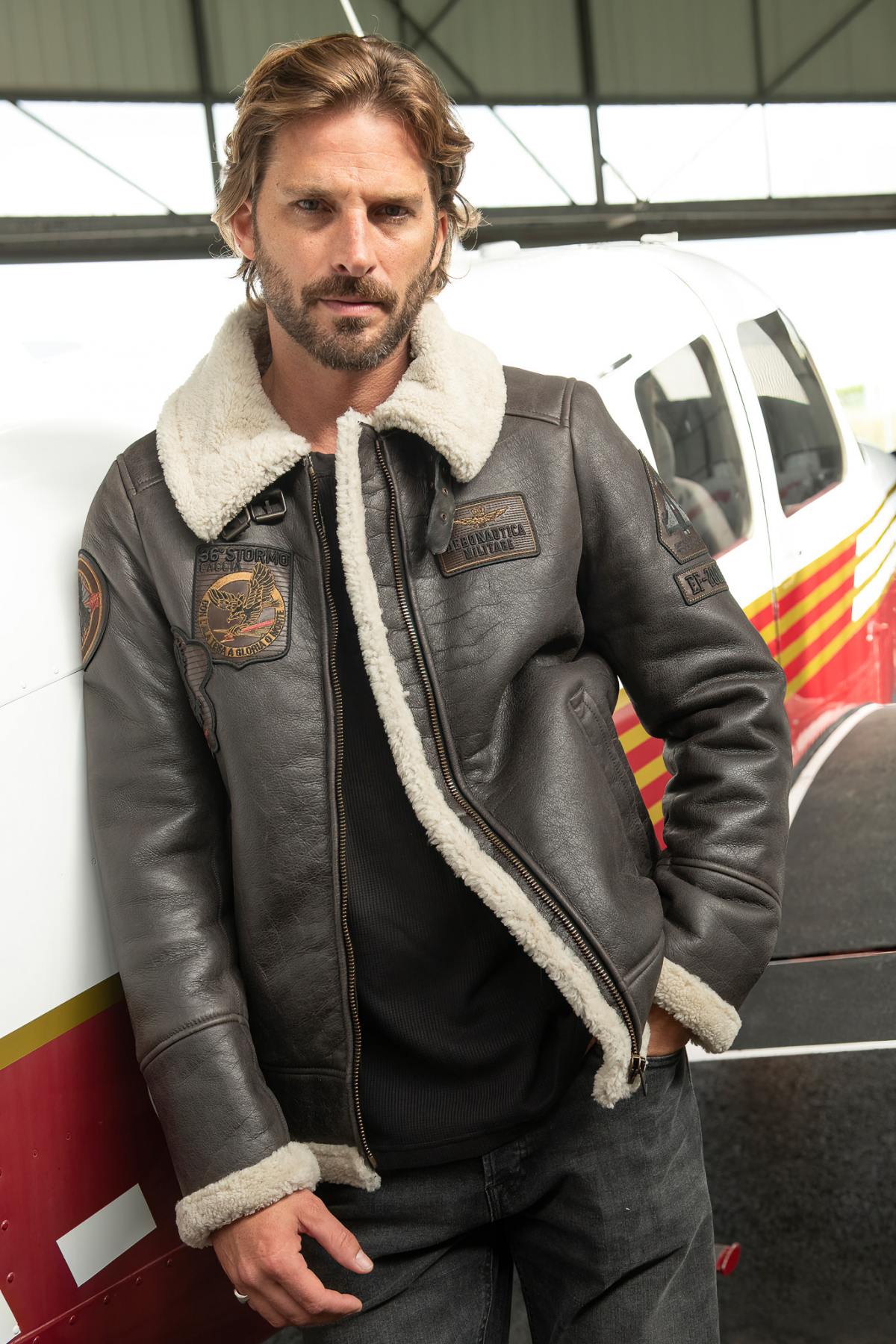 Shearling bomber jacket with patches - Image n°6