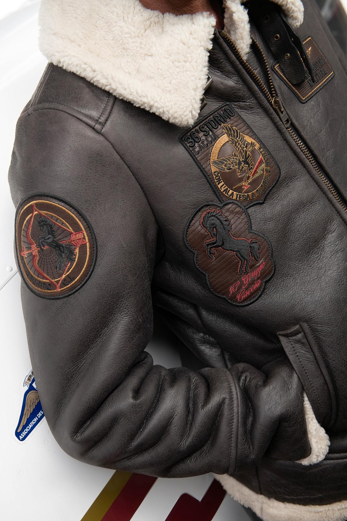 Shearling bomber jacket with patches - Image n°3