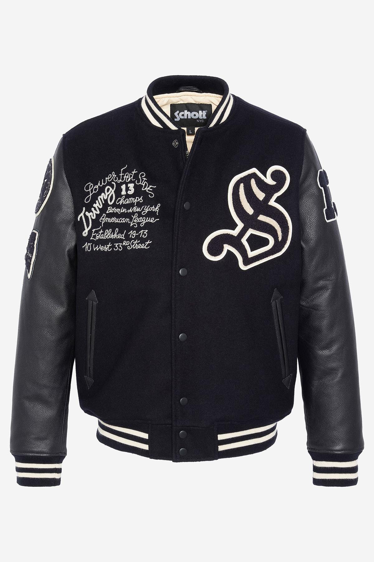 Teddy Varsity in black embroidered leather - Image n°1