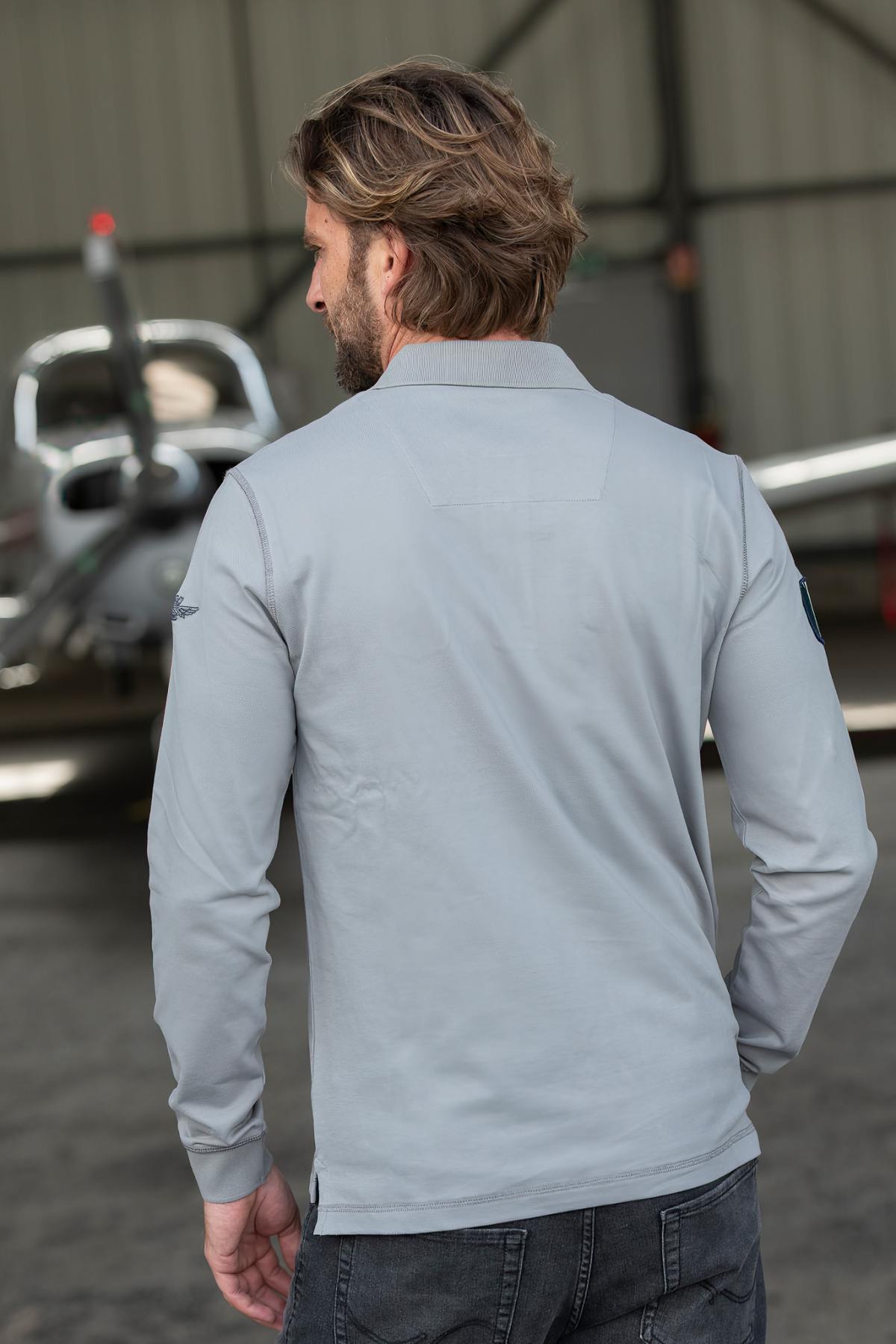 Long-sleeved polo shirt in badged cotton - Image n°2