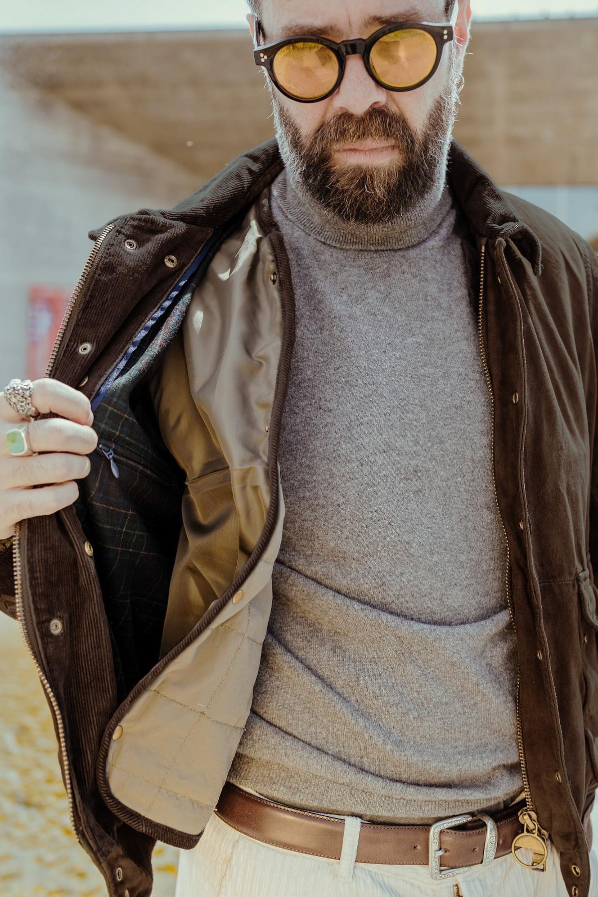 Suede leather jacket with chic shirt collar in whisky color - Image n°2