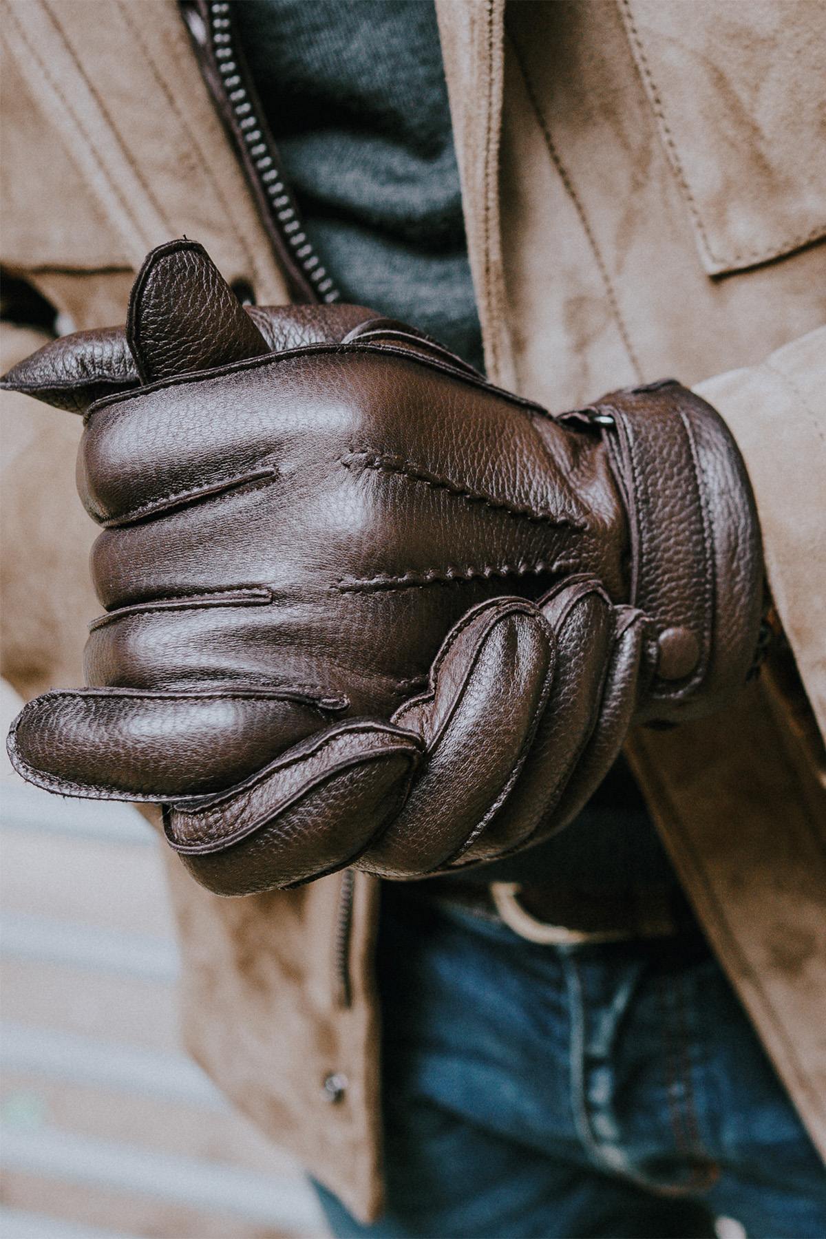 Dark brown gentleman's leather glove - Image n°6