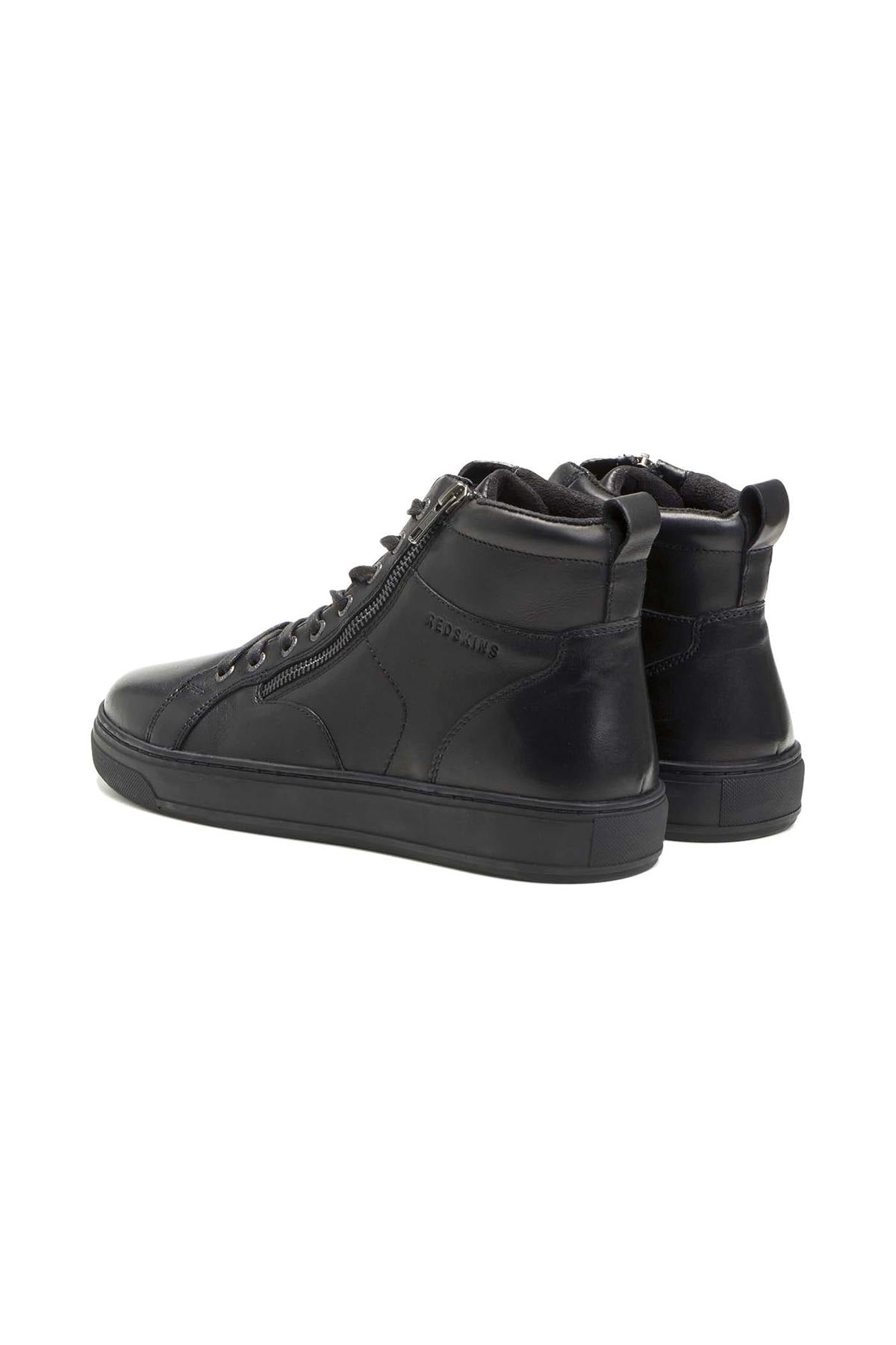 Black leather high-top sneakers with laces and zip - Image n°2