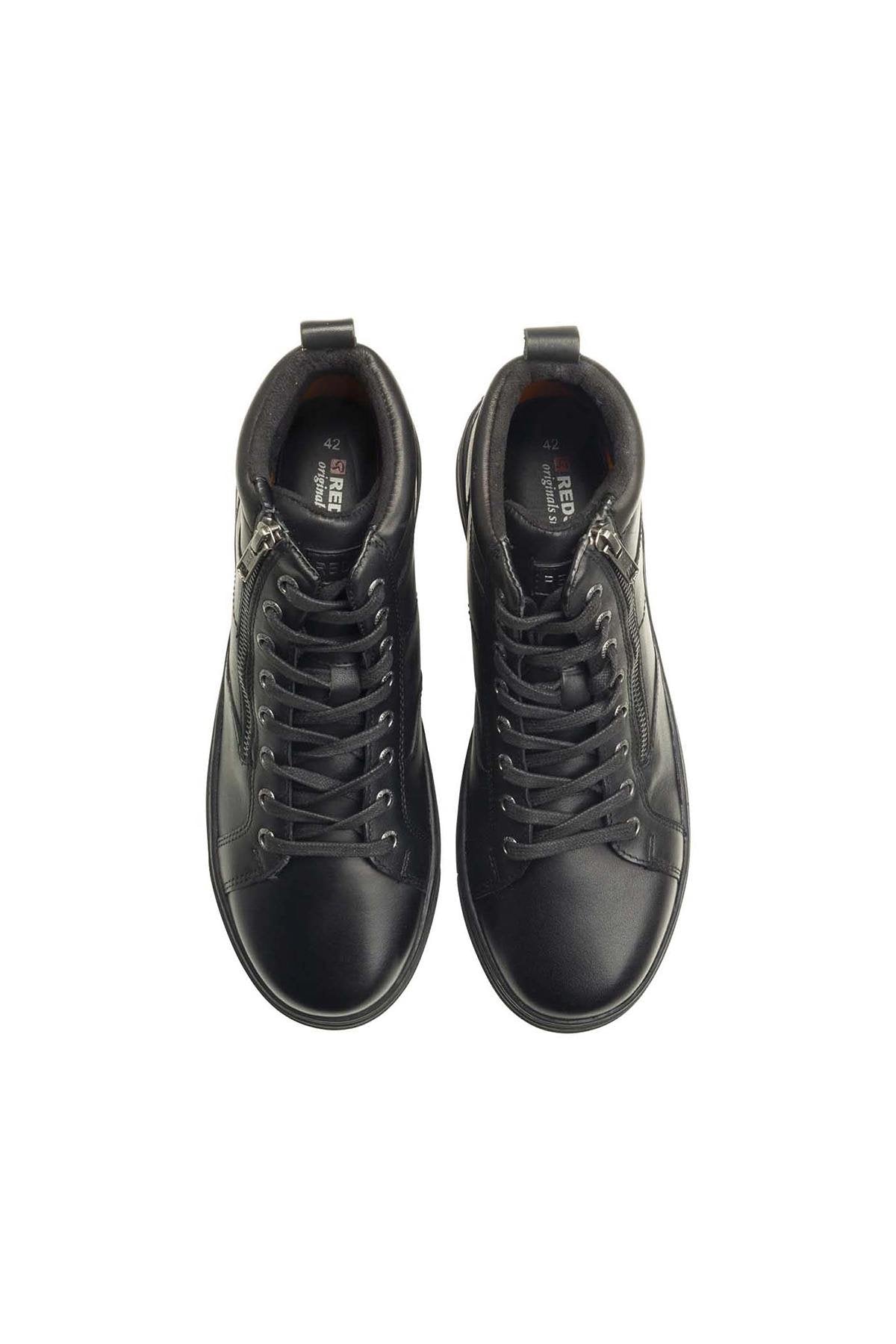 Black leather high-top sneakers with laces and zip - Image n°3