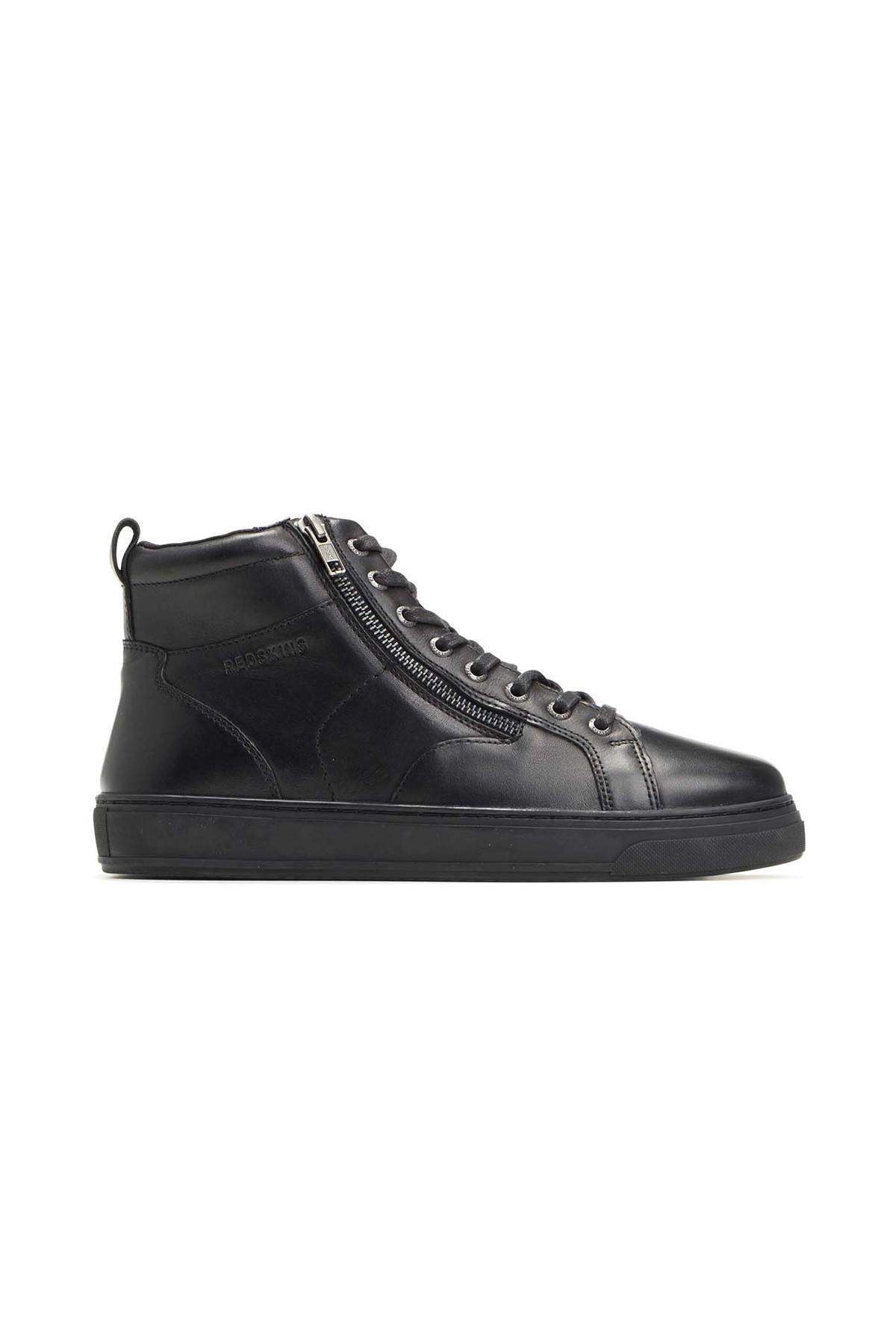 Black leather high-top sneakers with laces and zip - Image n°4