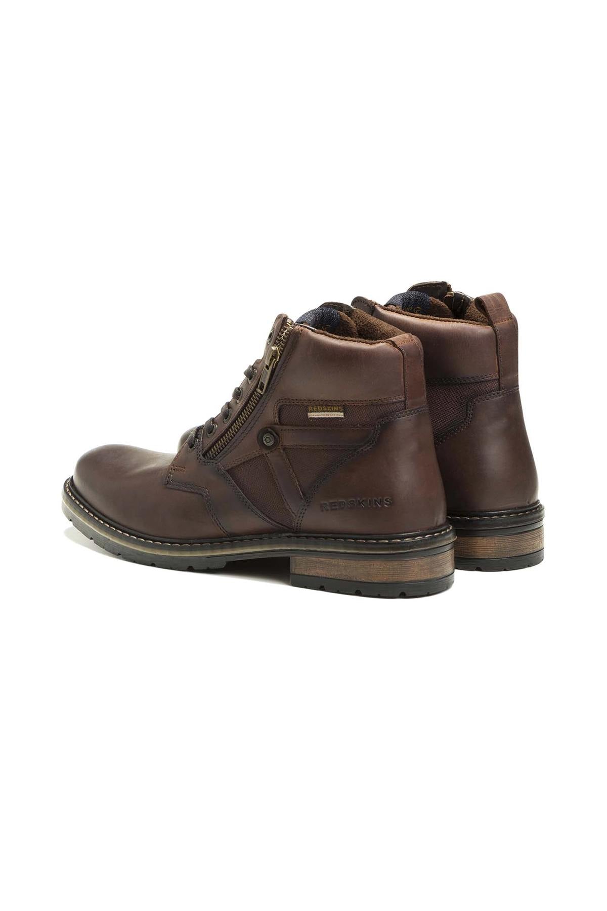 Chestnut-colored leather lace-up boots with zip - Image n°2