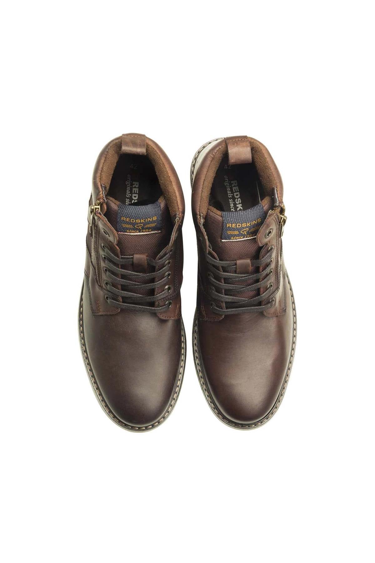 Chestnut-colored leather lace-up boots with zip - Image n°3