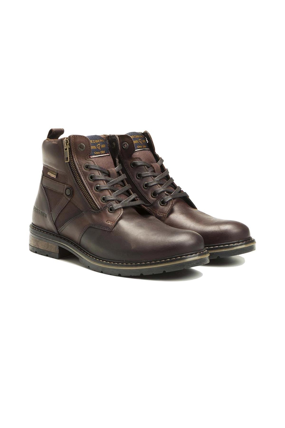 Chestnut-colored leather lace-up boots with zip - Image n°1