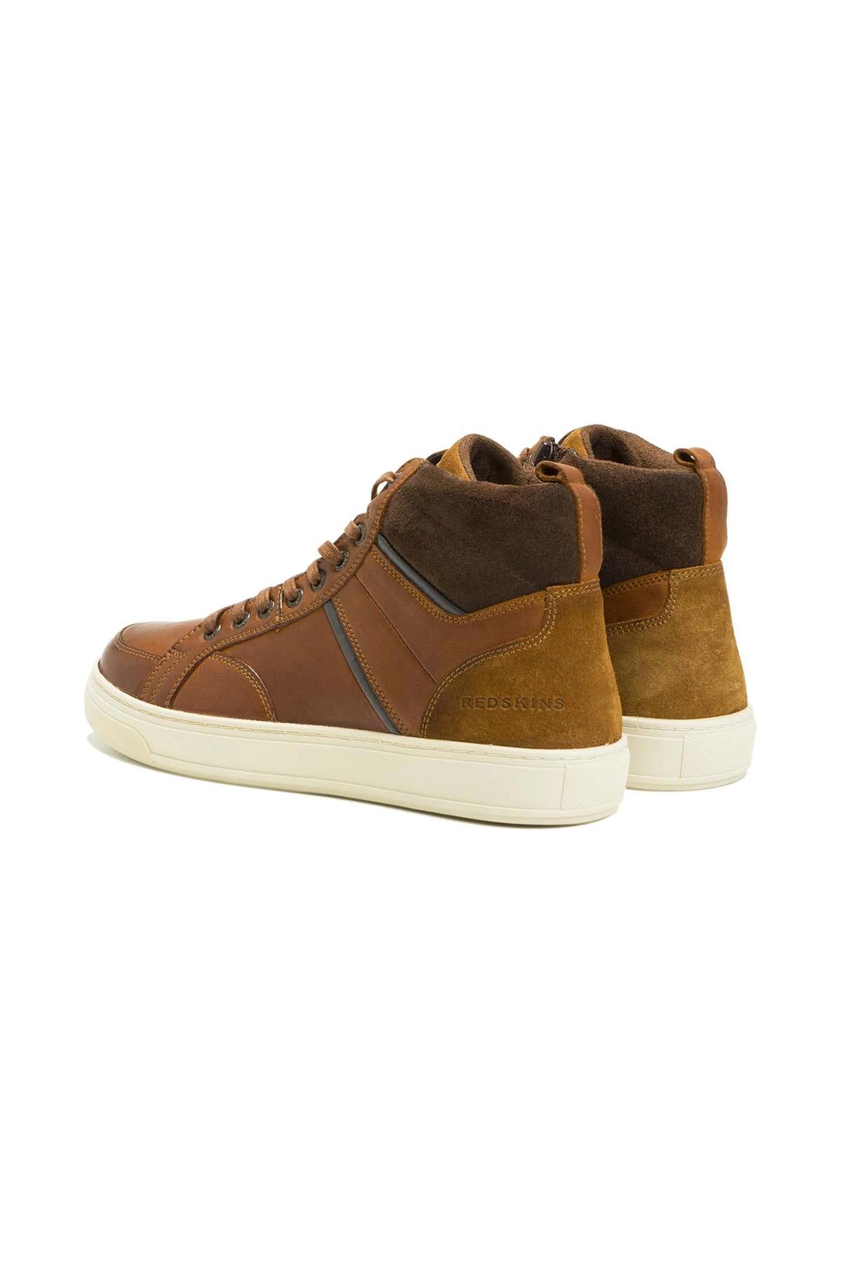 High-top sneakers in cognac leather with suede split - Image n°2