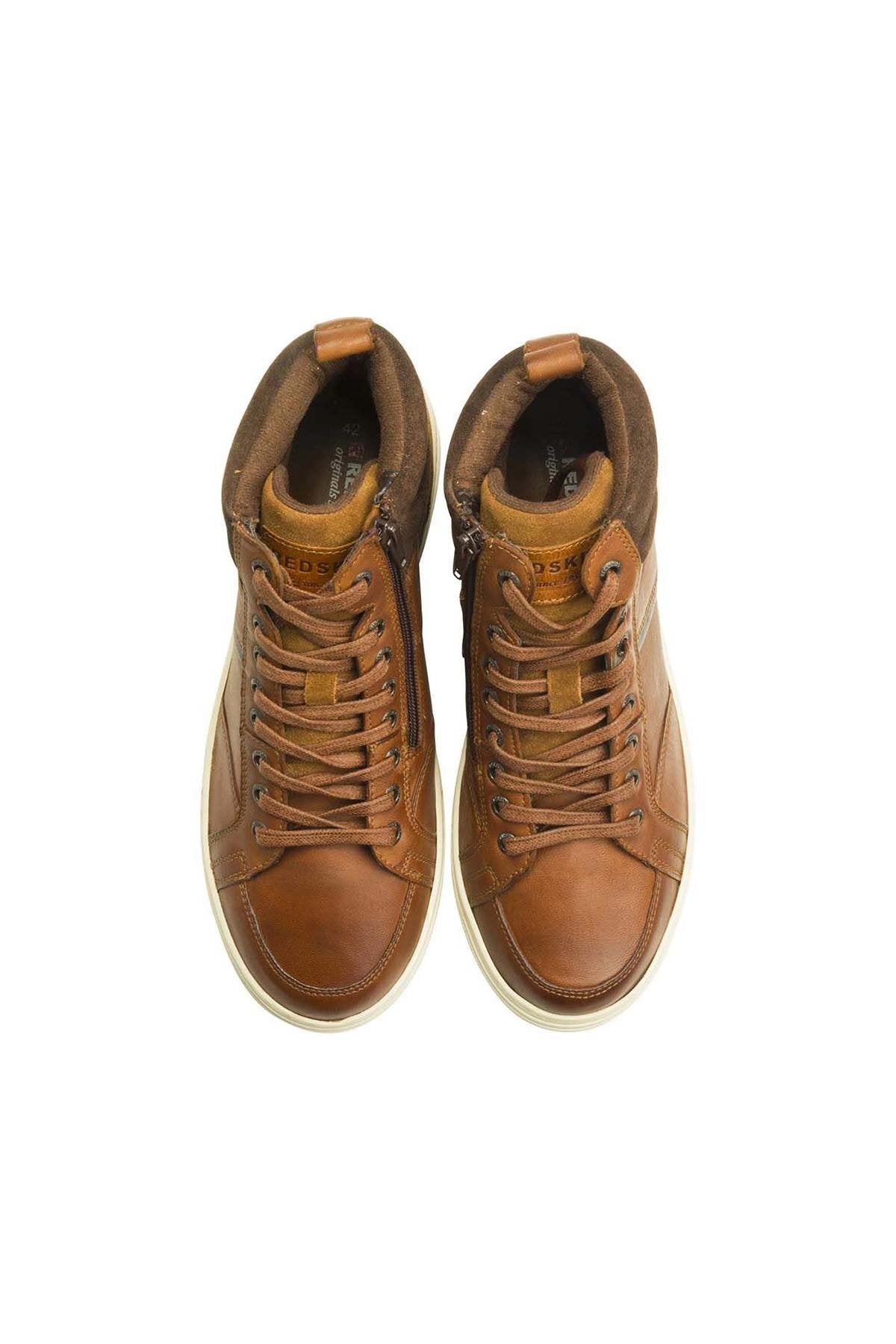 High-top sneakers in cognac leather with suede split - Image n°3