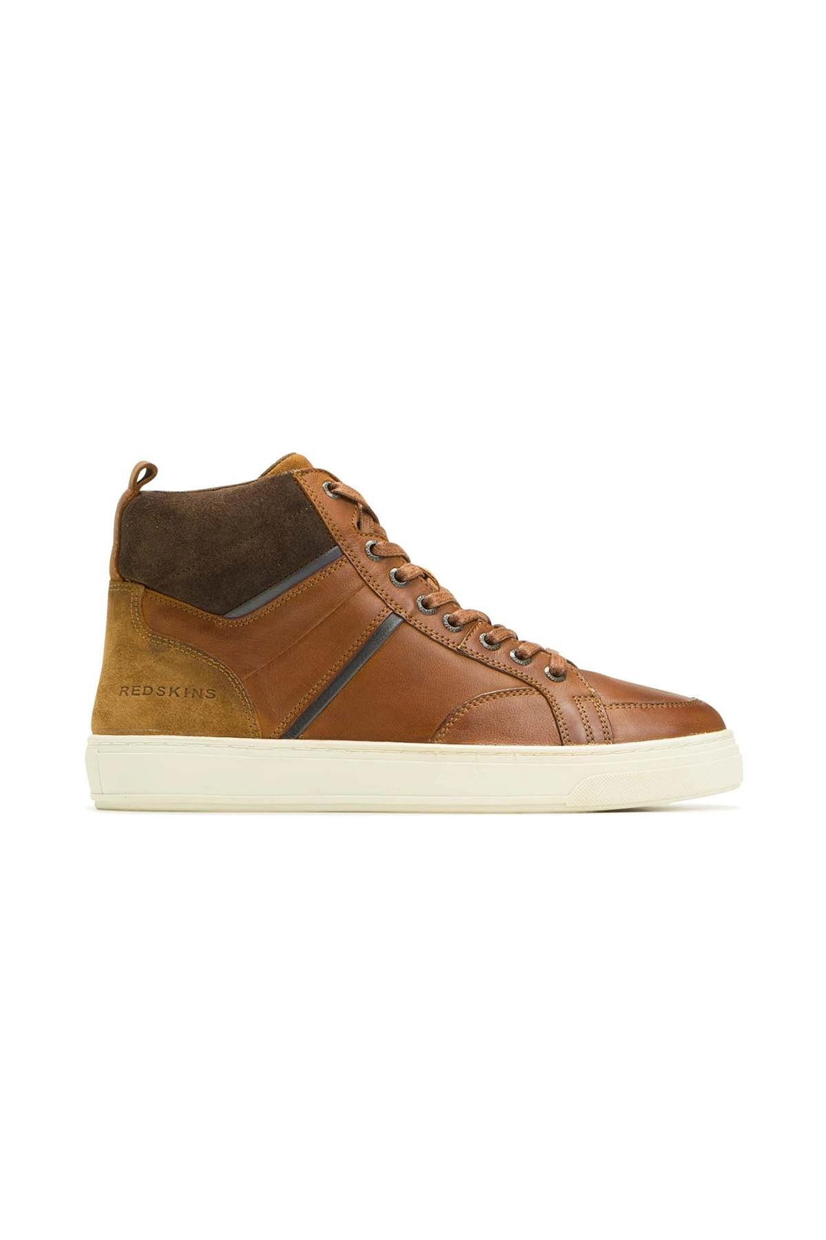 High-top sneakers in cognac leather with suede split - Image n°4