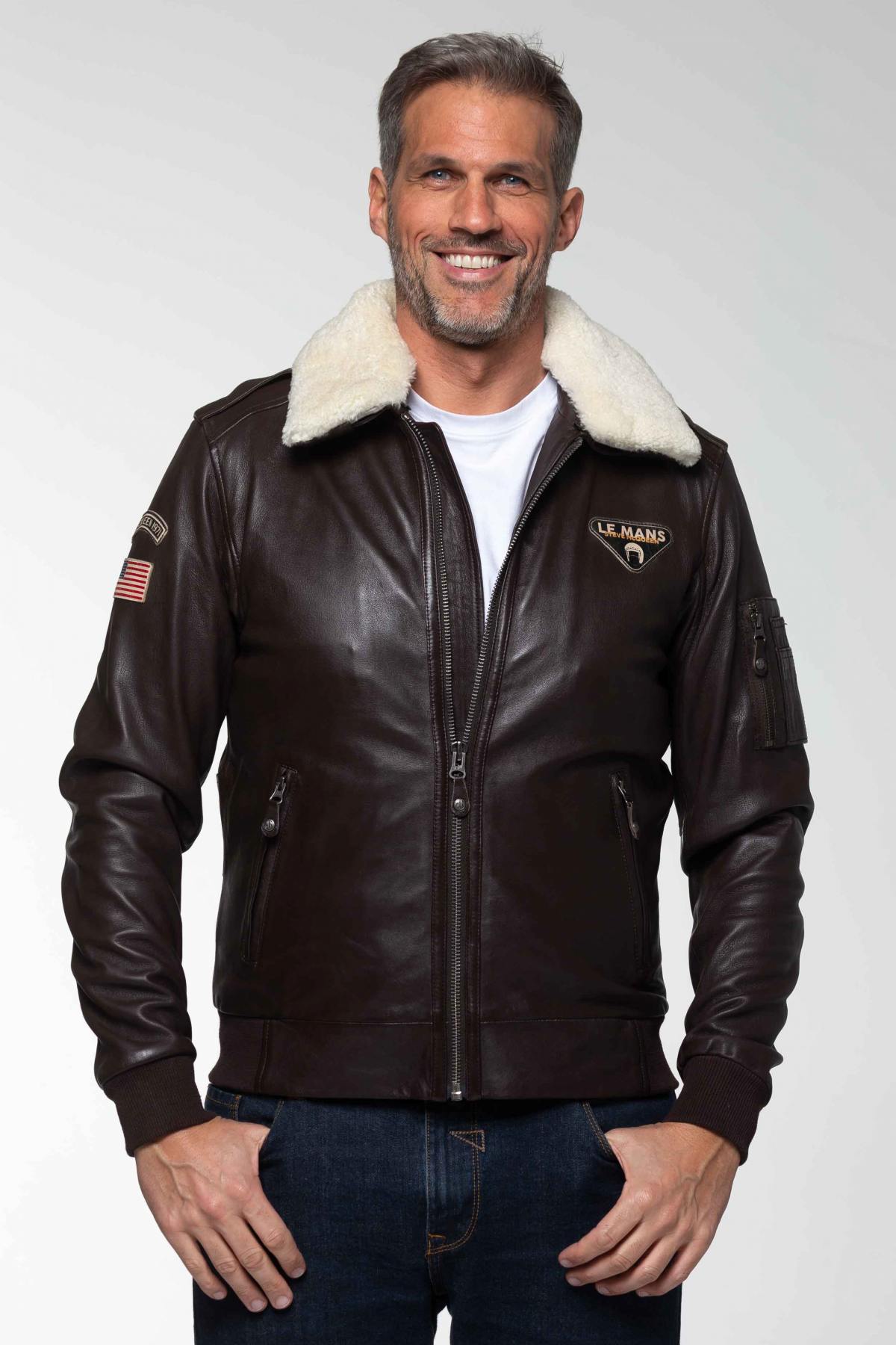 Steve McQueen Dark Brown Leather Bomber Jacket - Image n°1