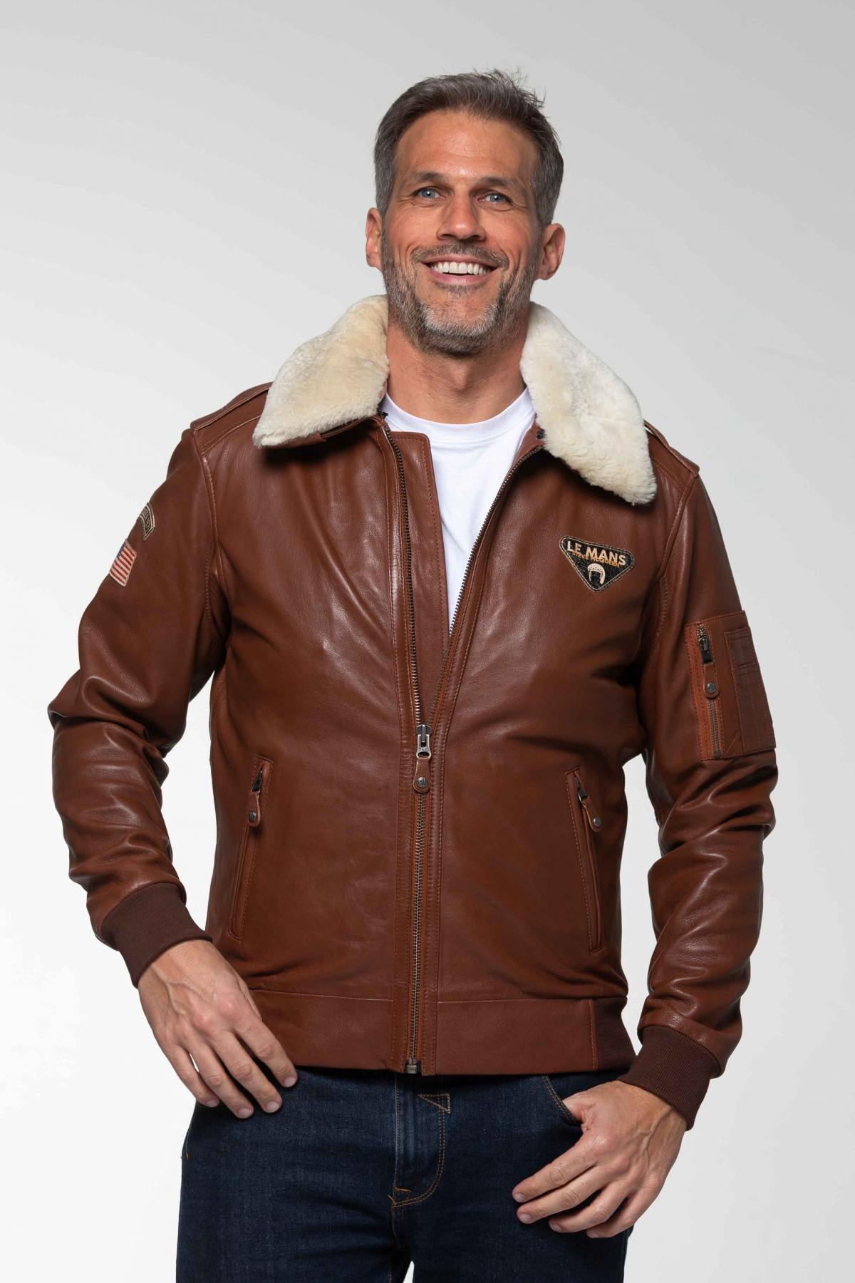 Steve McQueen Tortoise Leather Bomber Jacket - Image n°1