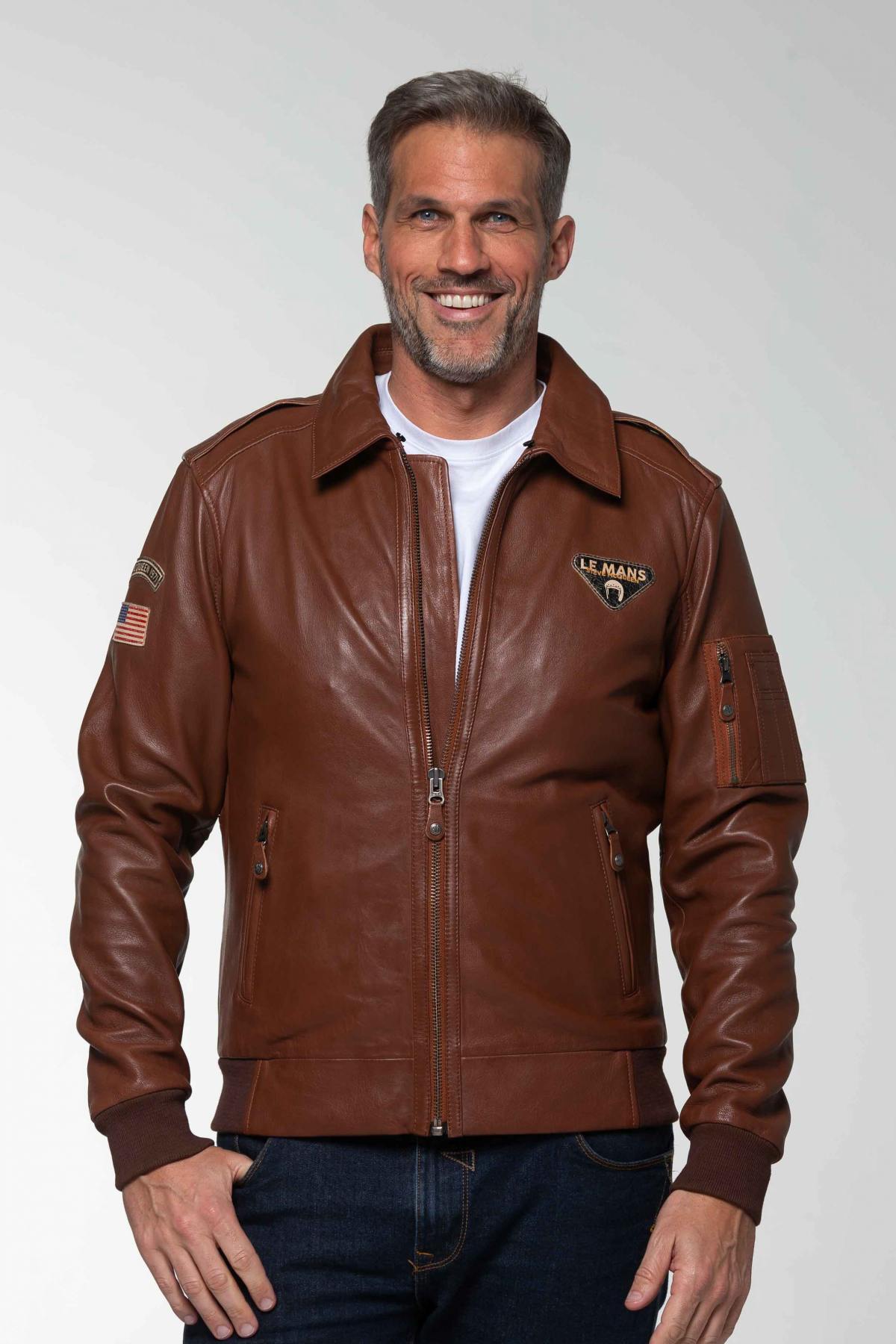 Steve McQueen Tortoise Leather Bomber Jacket - Image n°5