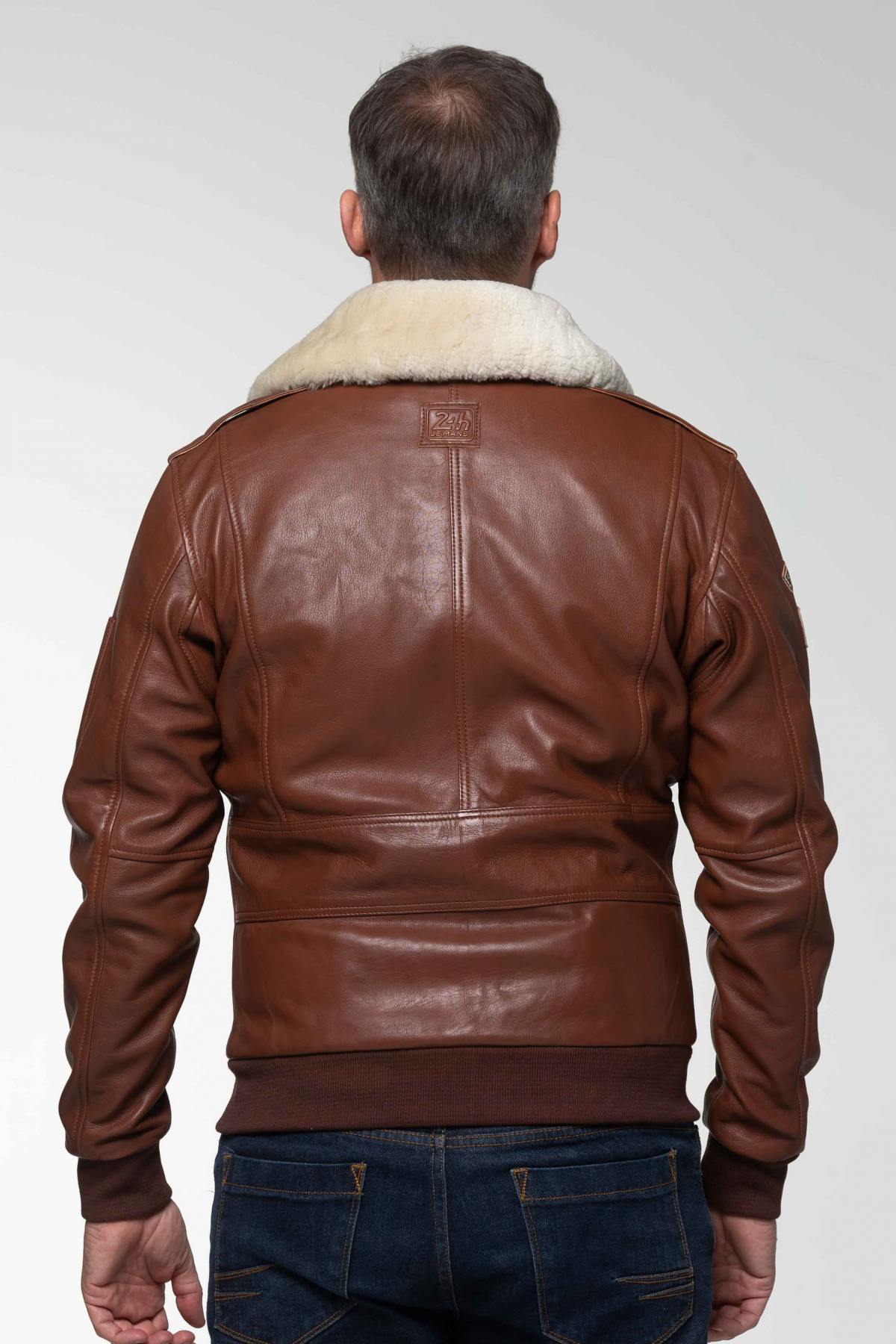 Steve McQueen Tortoise Leather Bomber Jacket - Image n°4