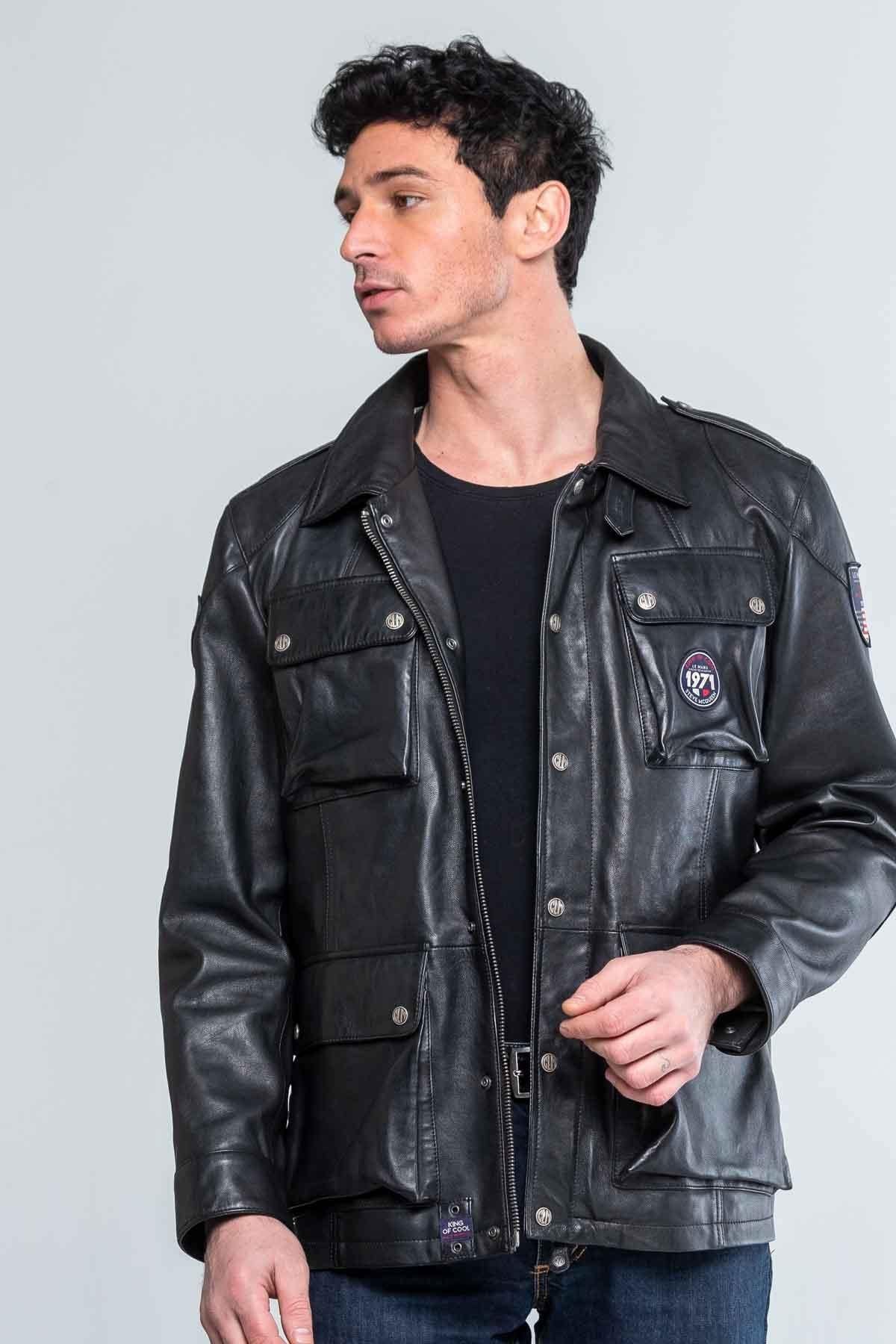 Steve McQueen Black Leather Work Jacket - Image n°1