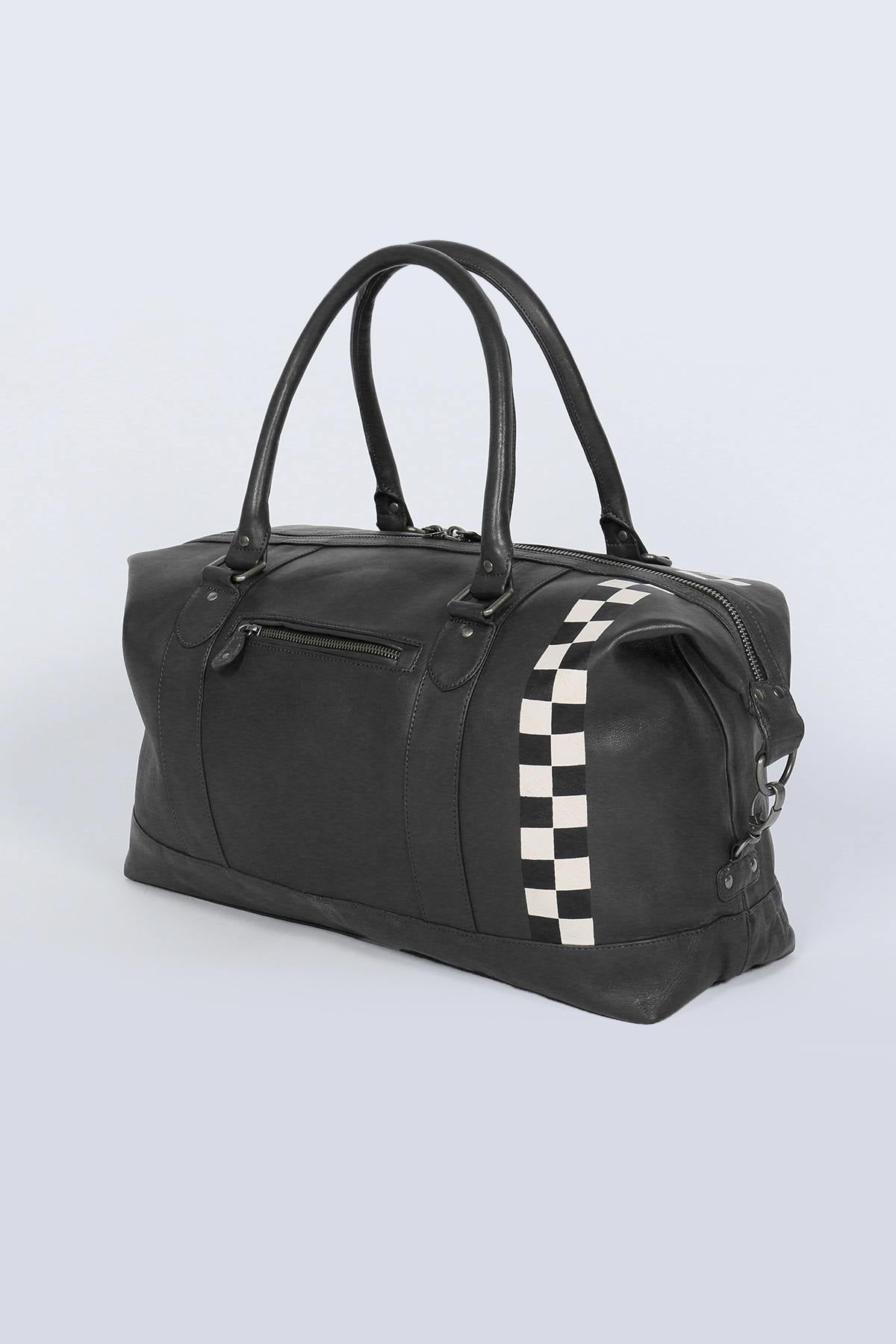 Black leather travel bag with racing checkerboard - Image n°4