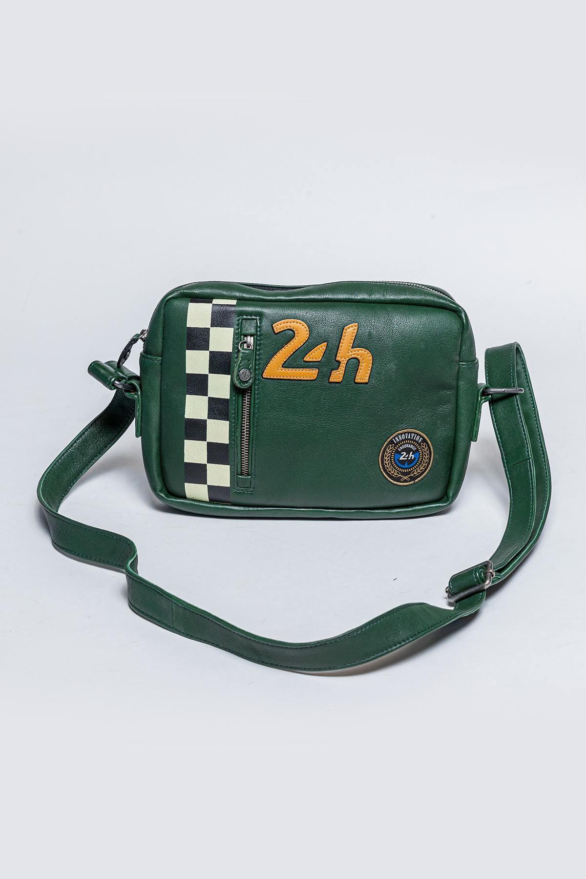 Green racing leather shoulder reporter bag - Image n°1