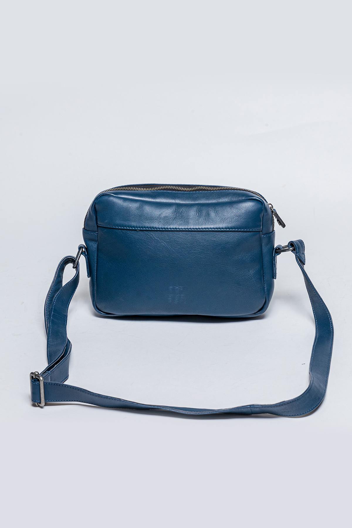 Royal Blue Racing Leather Shoulder Reporter Bag - Image n°2