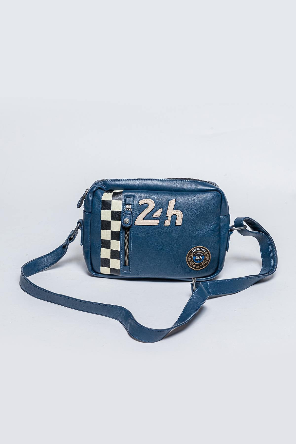 Royal Blue Racing Leather Shoulder Reporter Bag - Image n°1