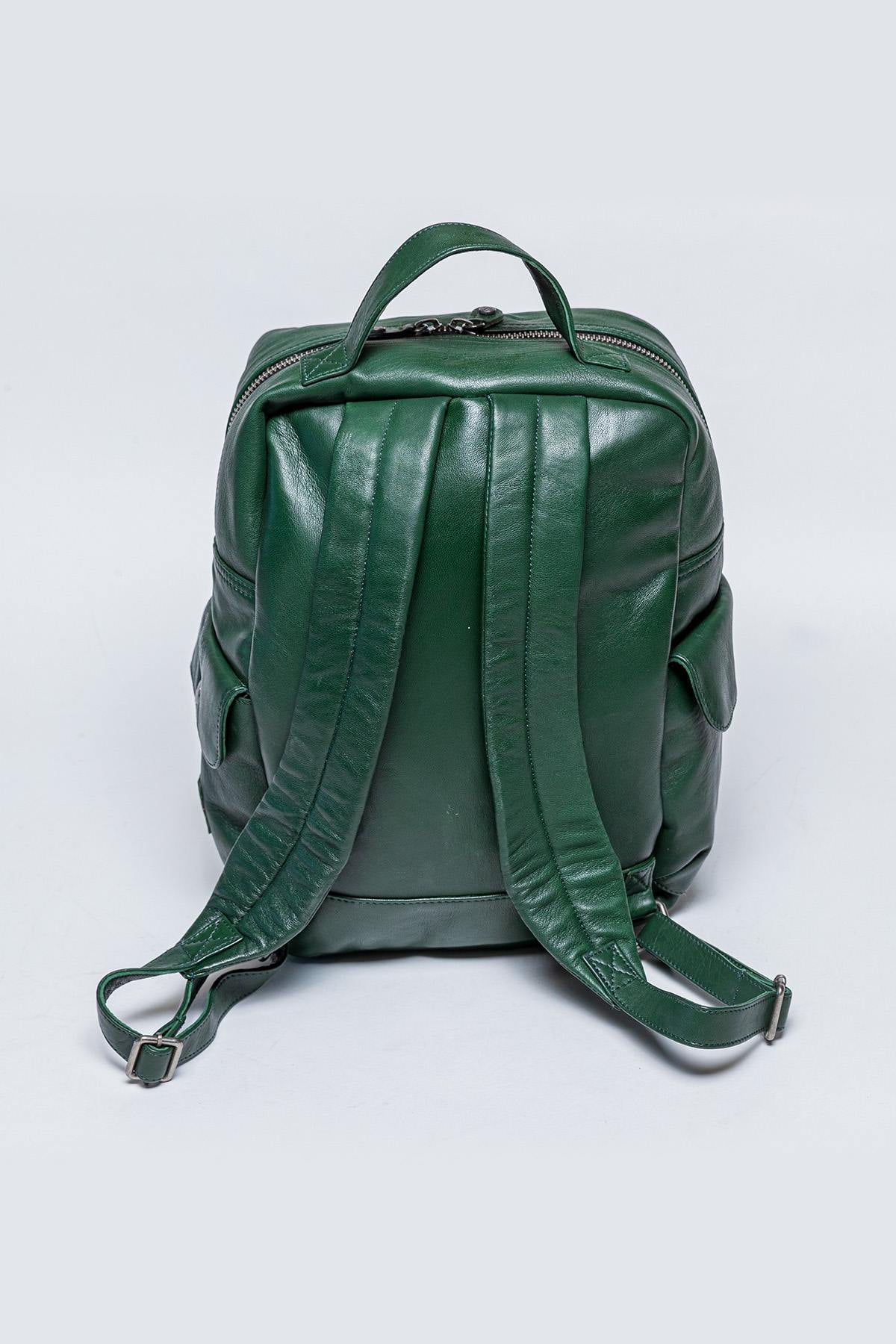 Green racing leather backpack with checkerboard - Image n°2