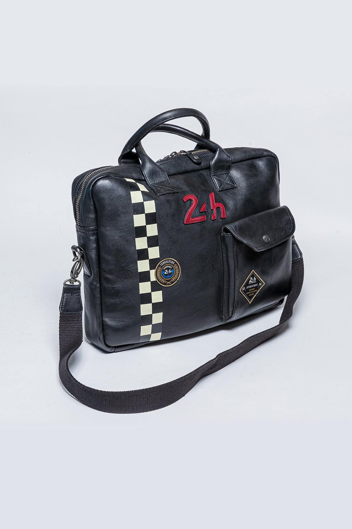 Black racing leather briefcase bag - Image n°3