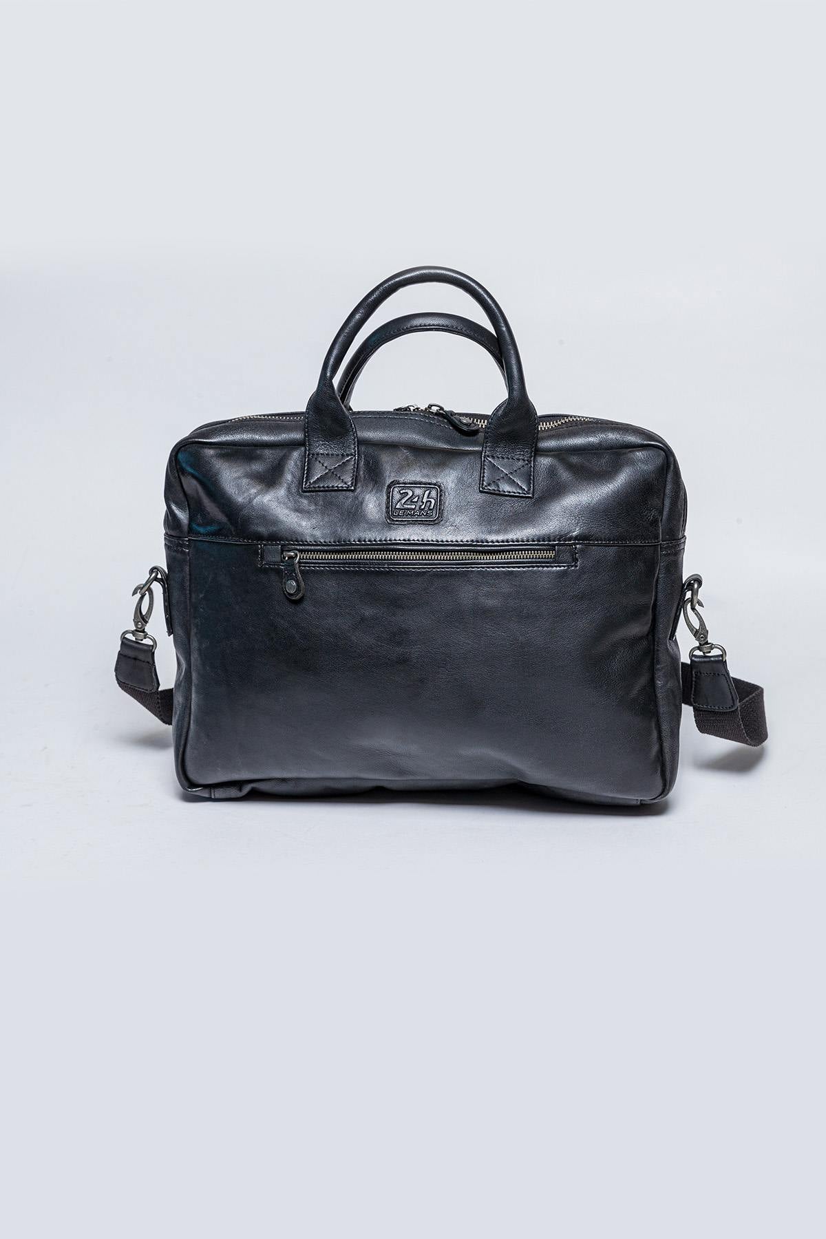 Black racing leather briefcase bag - Image n°2