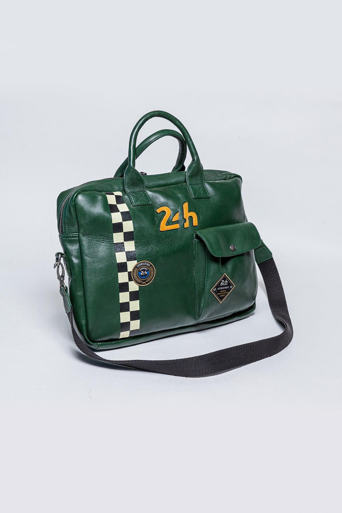 Racing green leather briefcase bag - Image n°3