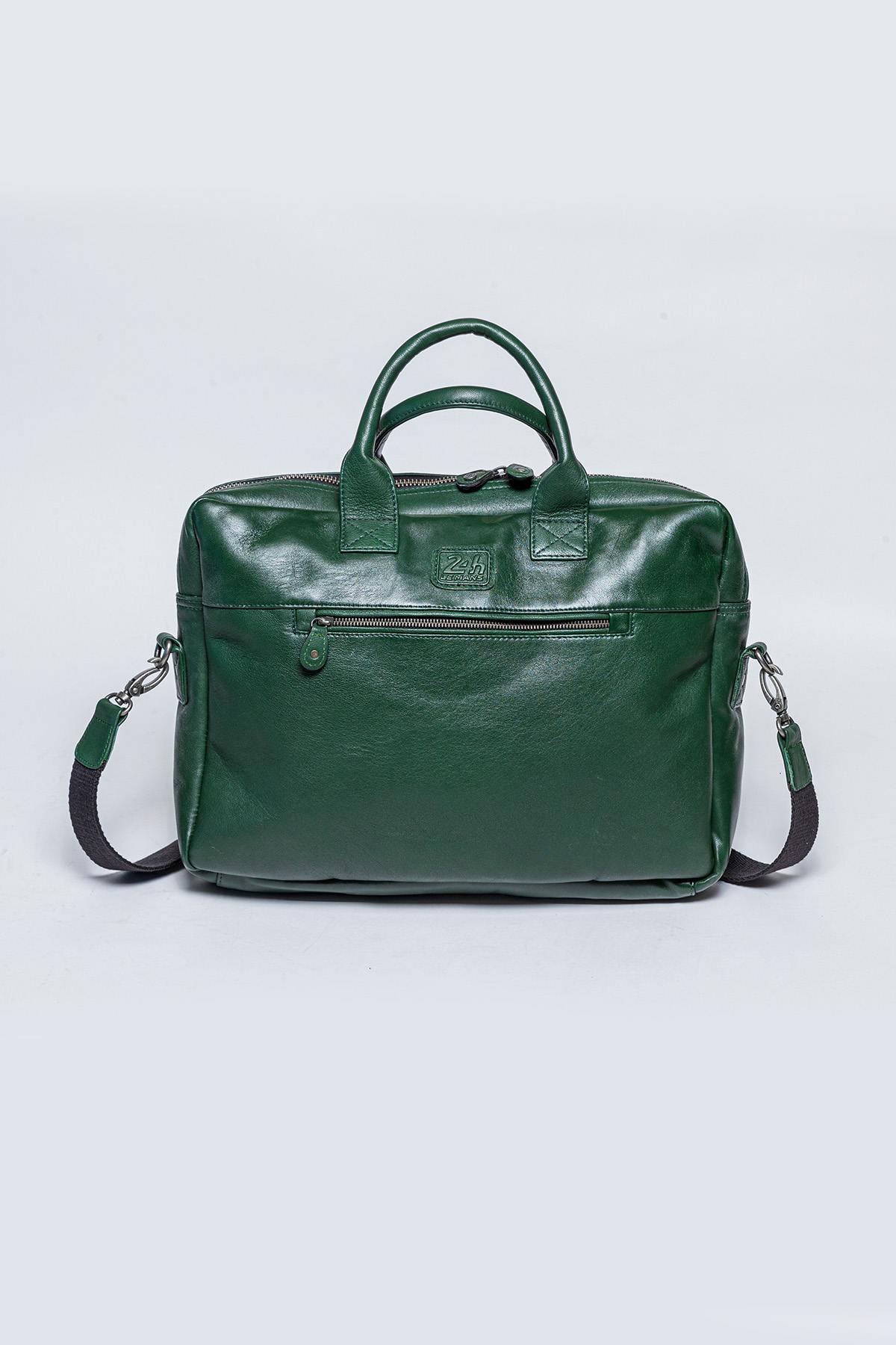 Racing green leather briefcase bag - Image n°2