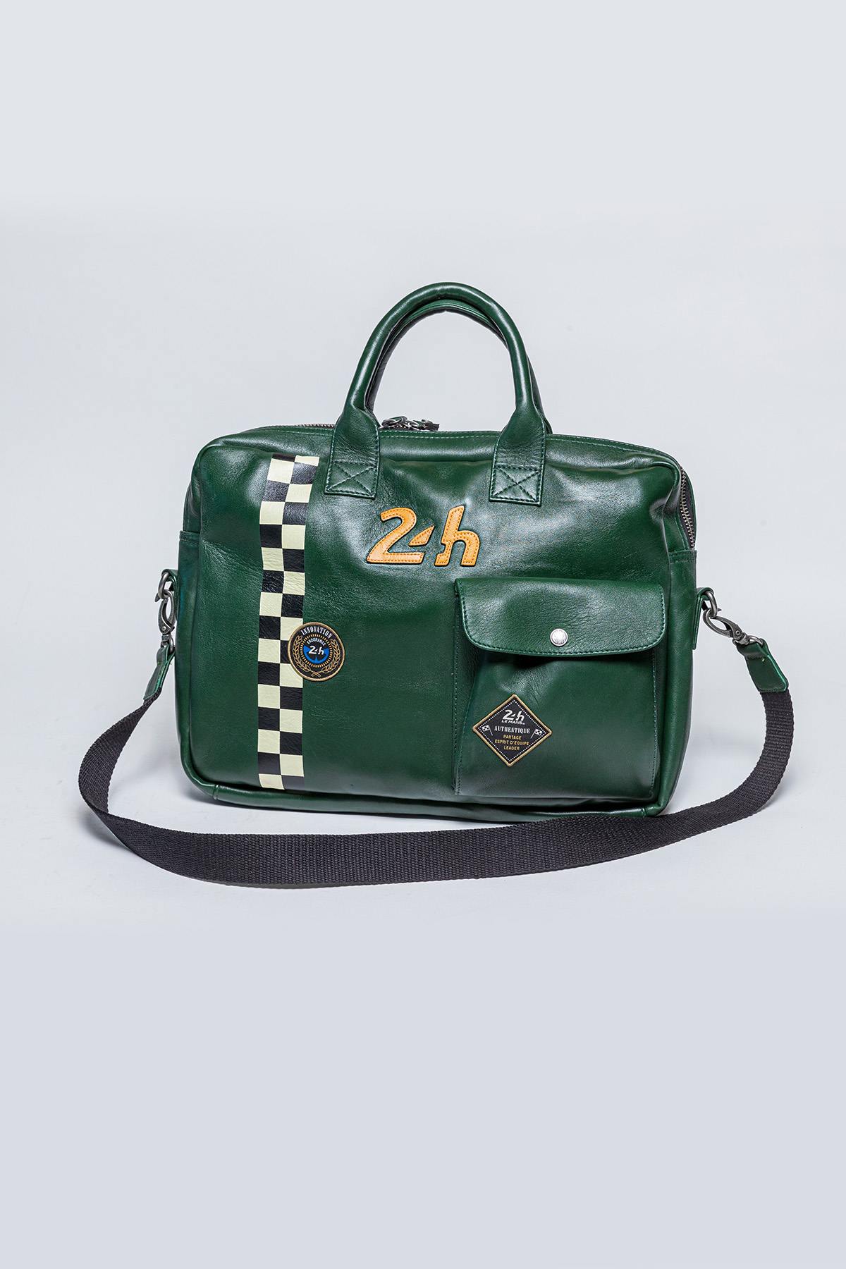 Racing green leather briefcase bag - Image n°1