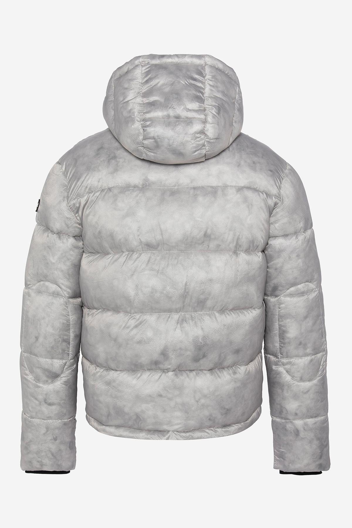 Light grey marble effect hooded down jacket - Image n°8