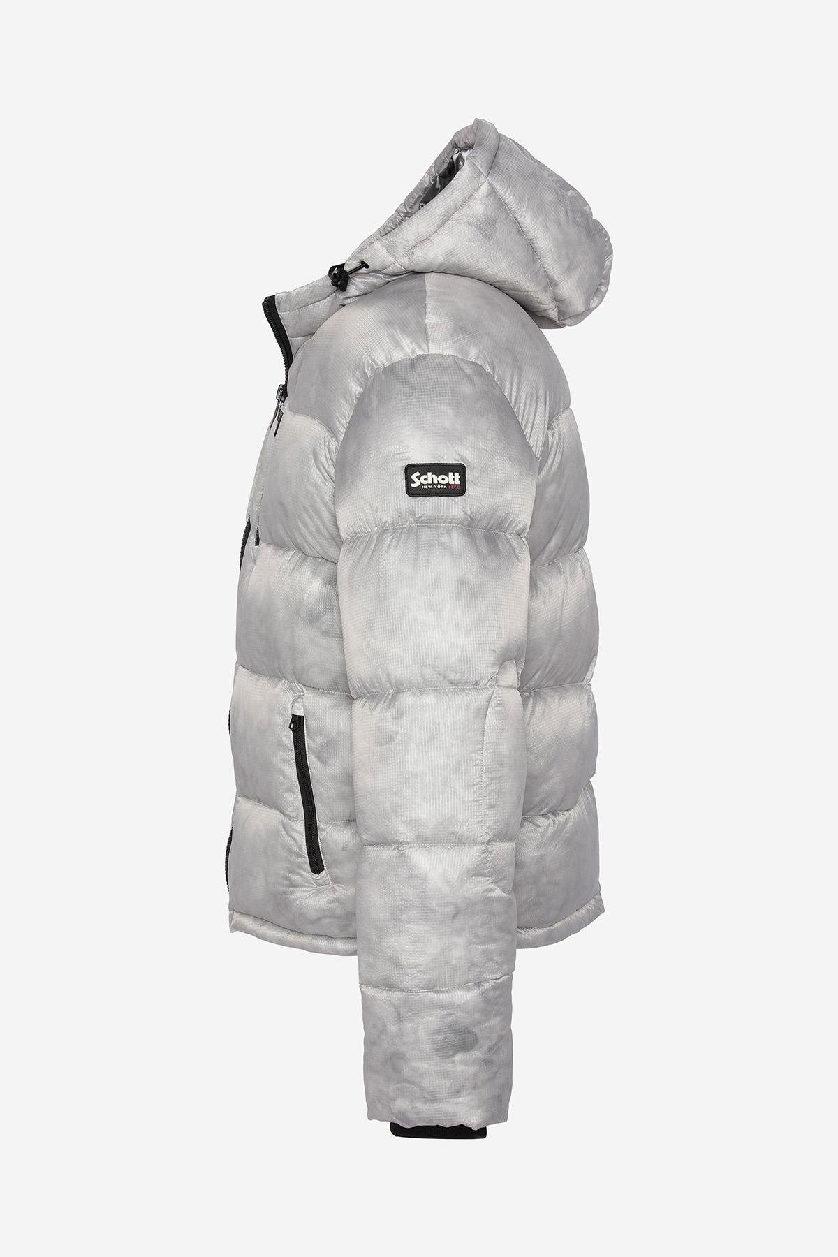 Light grey marble effect hooded down jacket - Image n°7