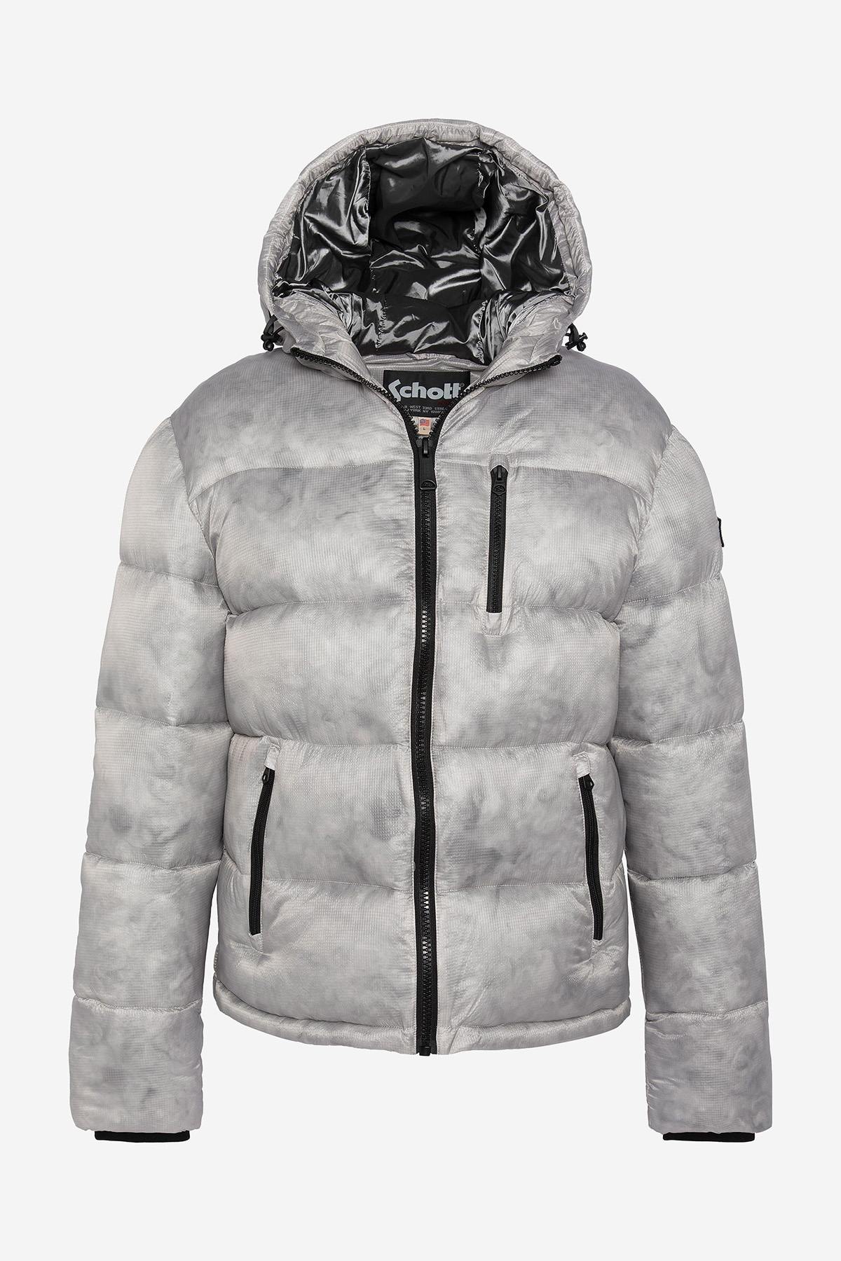 Light grey marble effect hooded down jacket - Image n°6